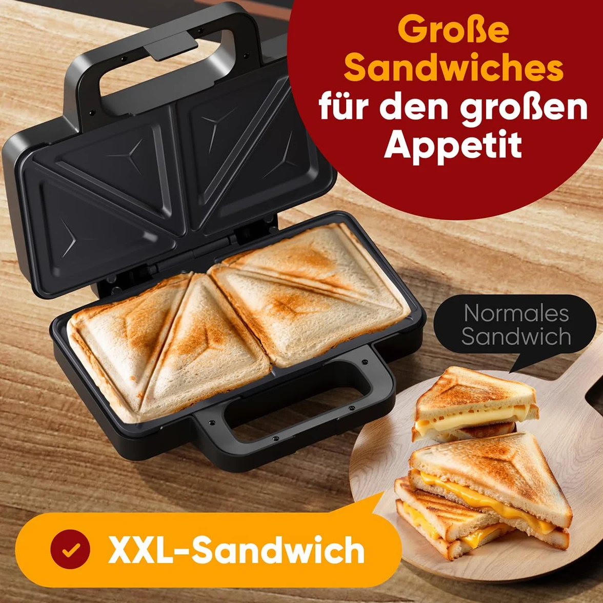 ProfiCook® Opiekacz do kanapek XXL | Bardzo duże płyty na kromki chleba | Powłoka nieprzywierająca | 900 W | PC ST 1315