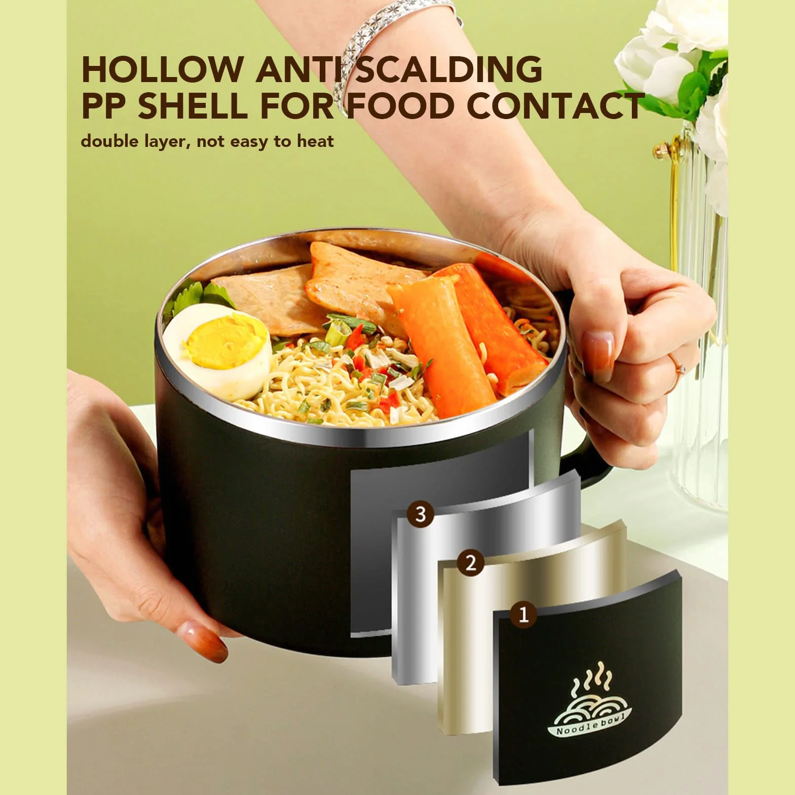 Mikrofalowa miska makaronowa, mikrofalowa miska ramen Zestaw z pokrywką Spork pałeczki 1200 ml przenośna miska zupa z uchwytem Uchwyt telefonu Instant Makoder Office for Dorm