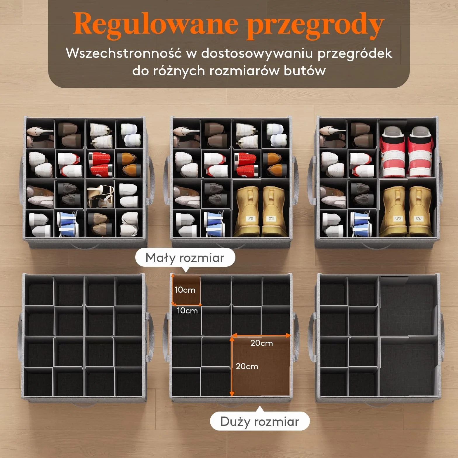 Lifewit Organizer na buty do szafy, regulowane przegródki, przezroczyste pudełko na 16 par, składane, jasnoszary