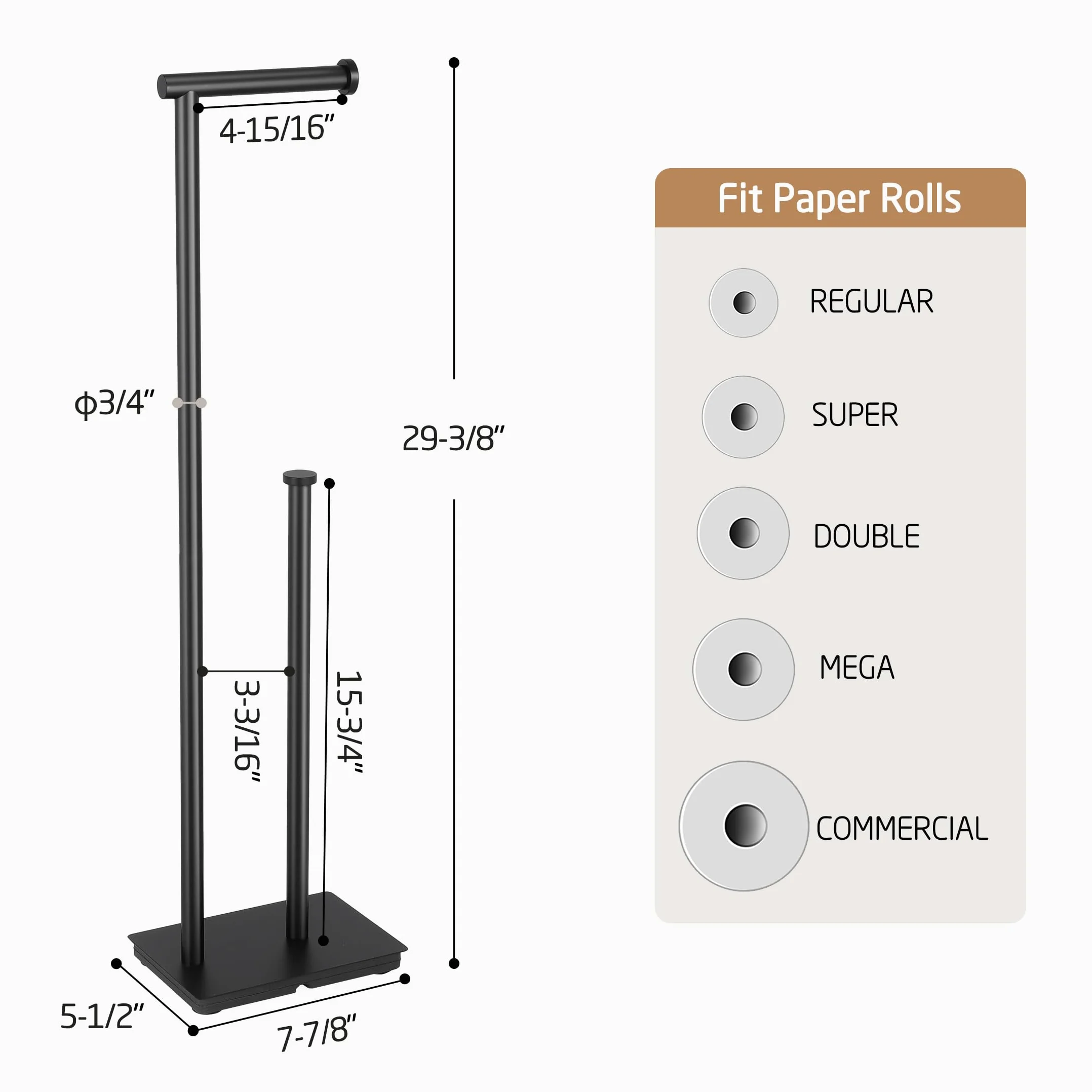 KES Czarne stojaki na papier toaletowy Wolnostojące z rezerwowym stojakiem na papier toaletowy SUS304 Stal nierdzewna, BPH286S1B-BK