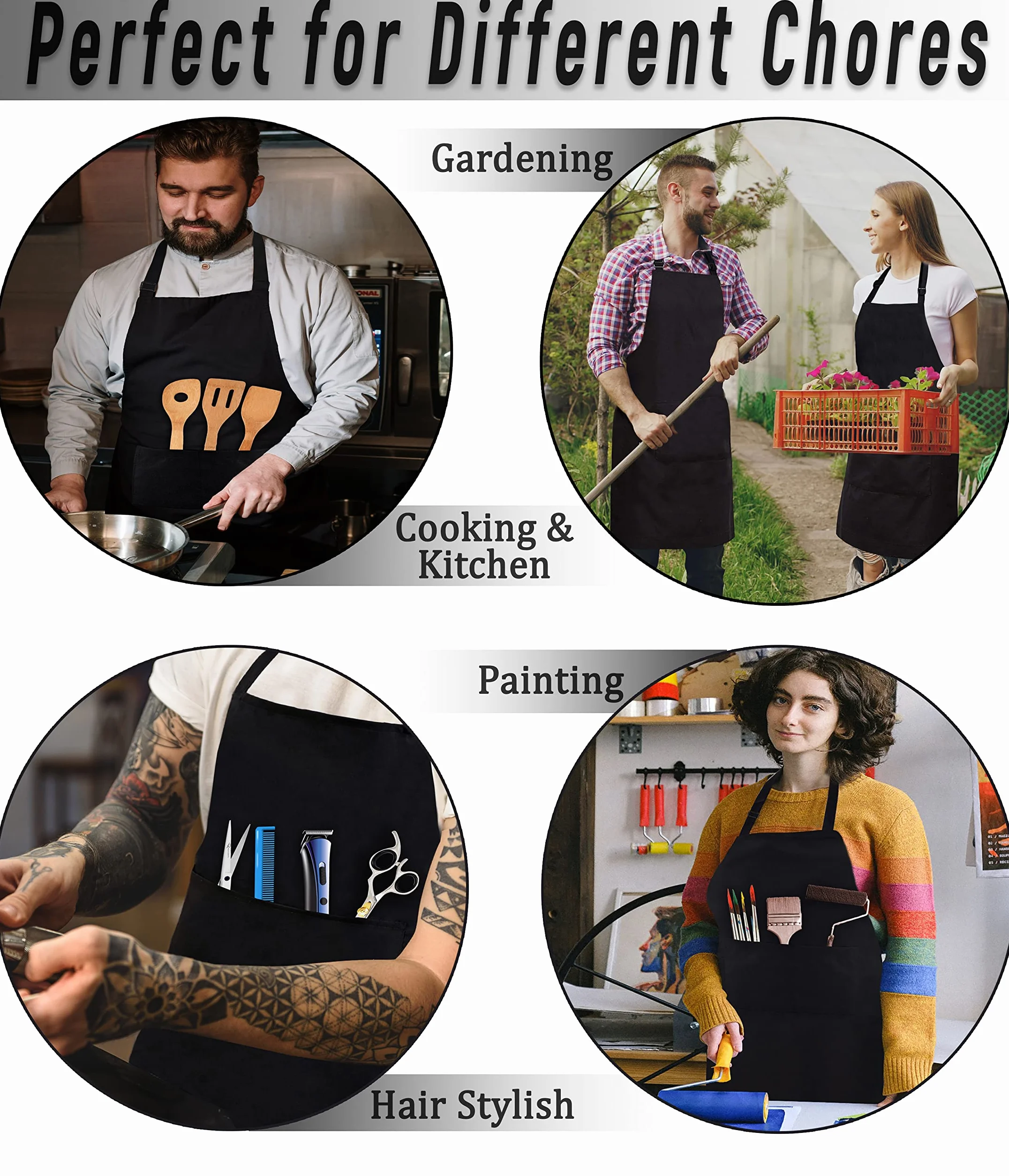 Ruvanti Profesjonalne czarne fartuchy dla mężczyzn/kobiet regulowany pasek na szyję, rozmiar od M do XXL (duży 86 cm x 71 cm) wygodny i bawełniany fartuch do grillowania/szefa kuchni/fartuch