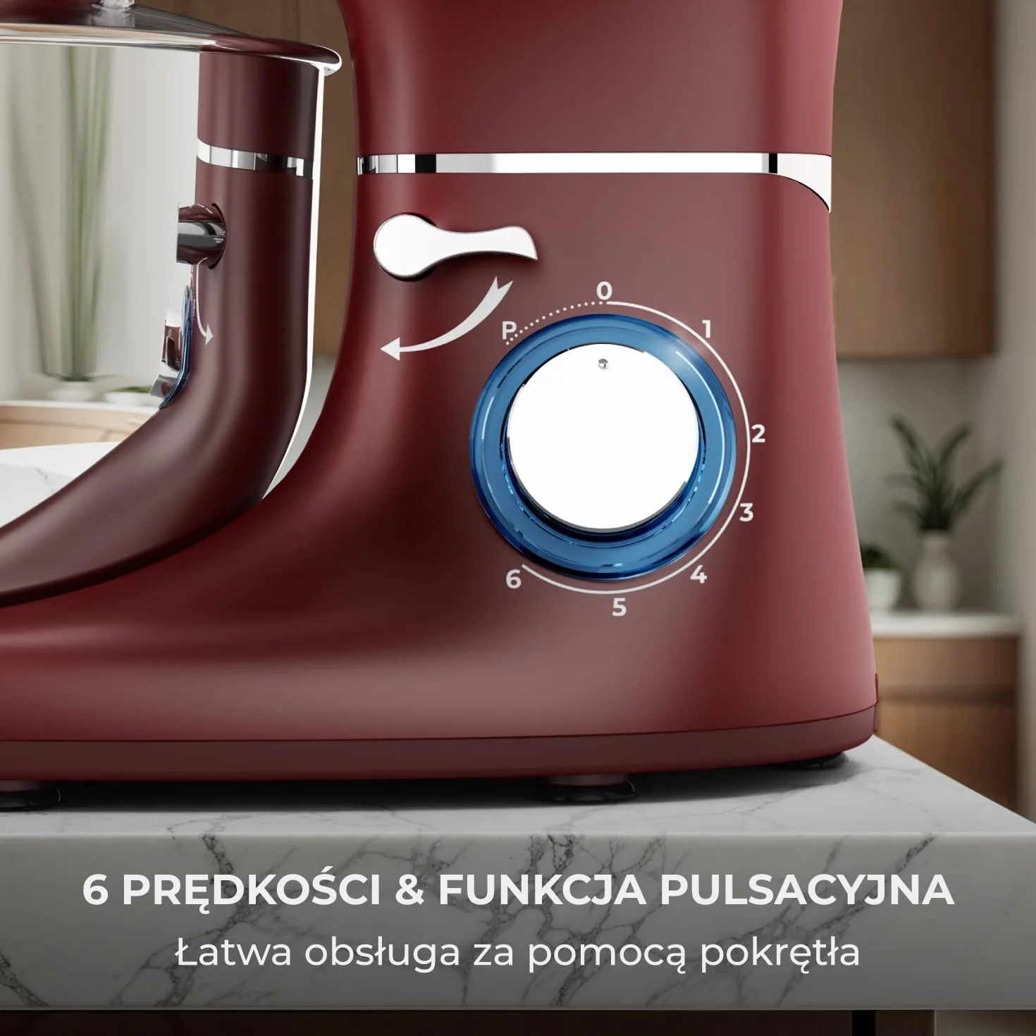 Robot kuchenny - 2000 W - miska do mieszania ze stali nierdzewnej (6,2 l) - mikser kuchenny z hakiem do mieszania, hakiem do zagniatania, trzepaczką i ochroną przed pryskaniem - w zestawie