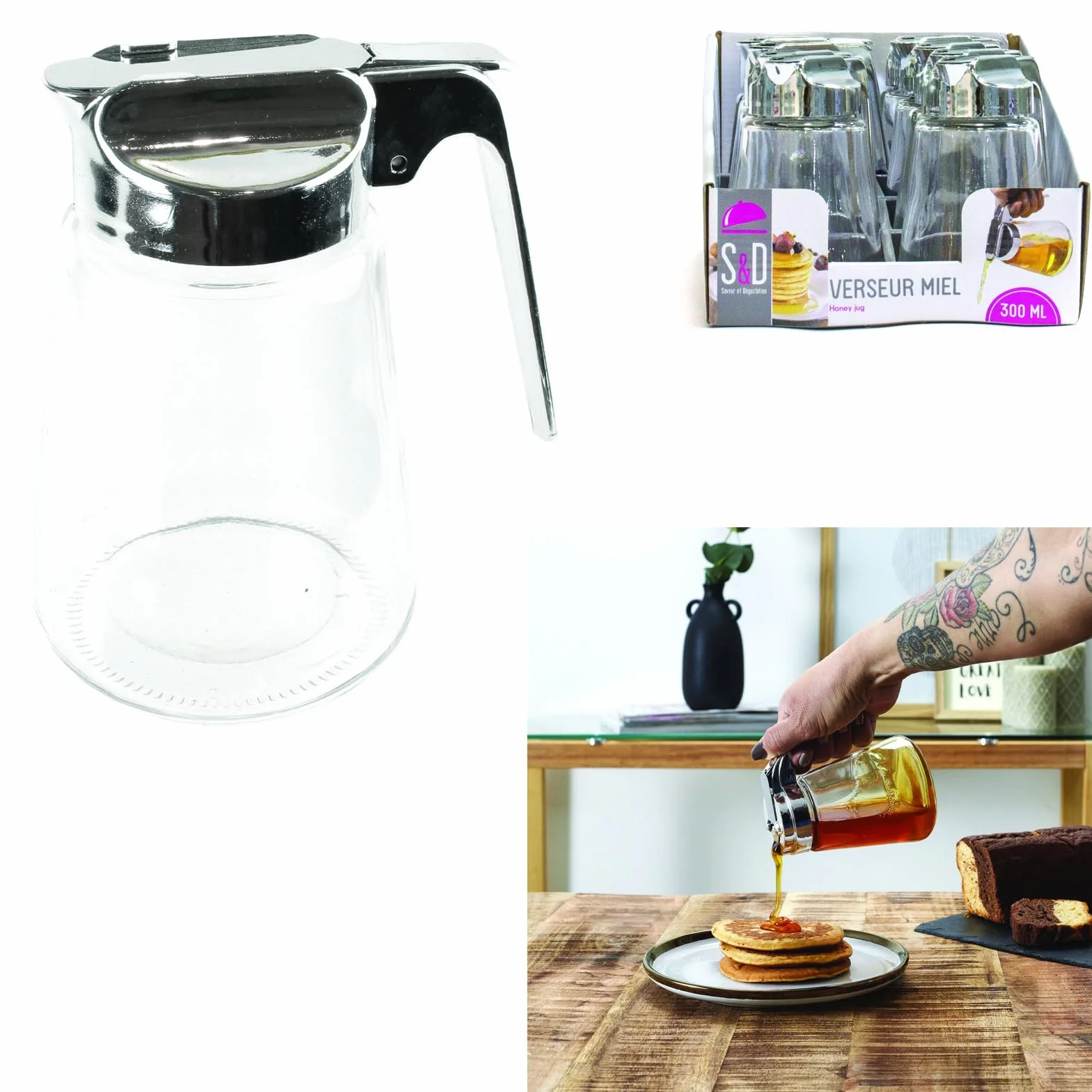 Saveur et Degustation KA1410 przezroczysty szklany nalewacz do miodu - 300 ml, 12 x 8,5 x 13 cm