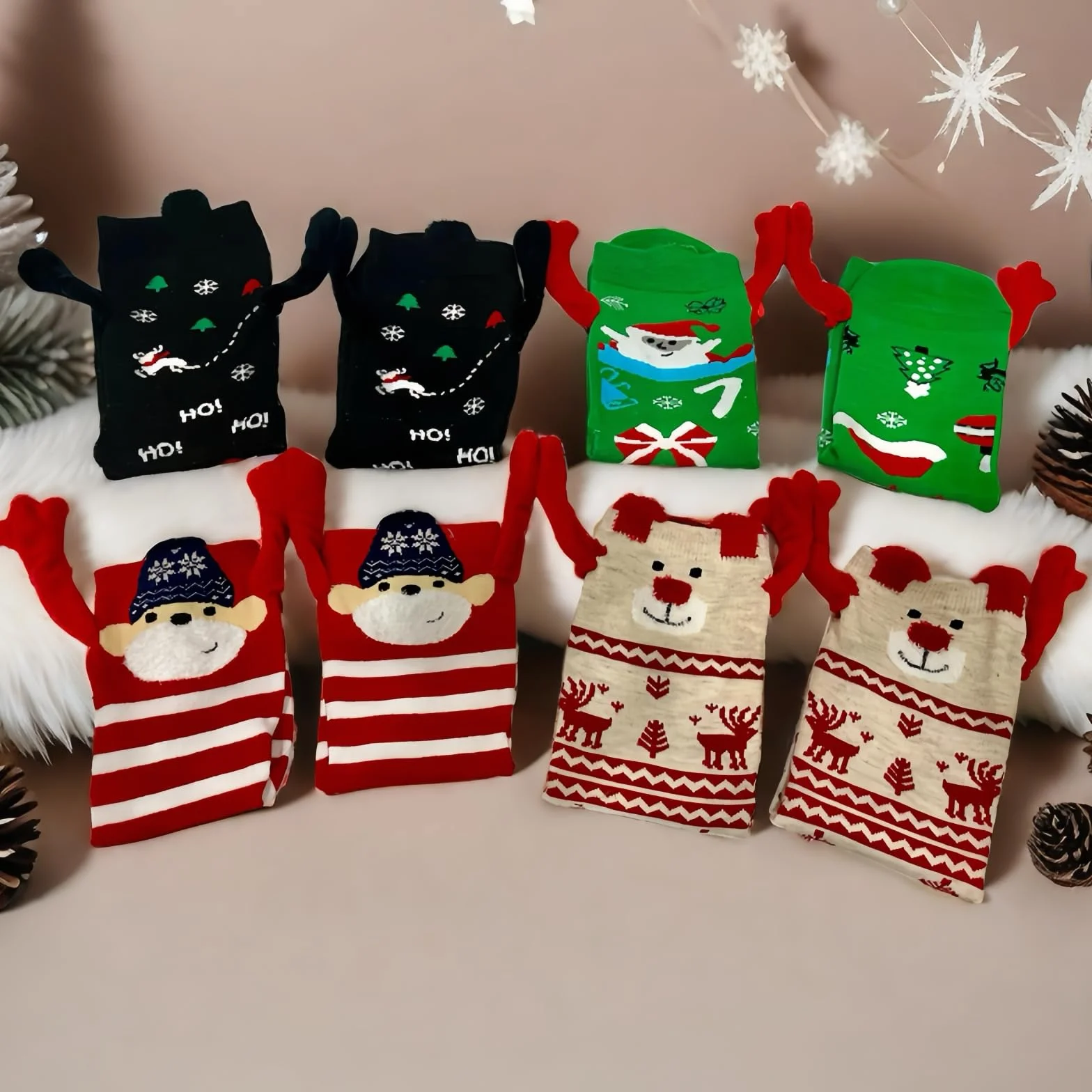 Magnetyczne skarpetki bożonarodzeniowe 4 pary czerwone L