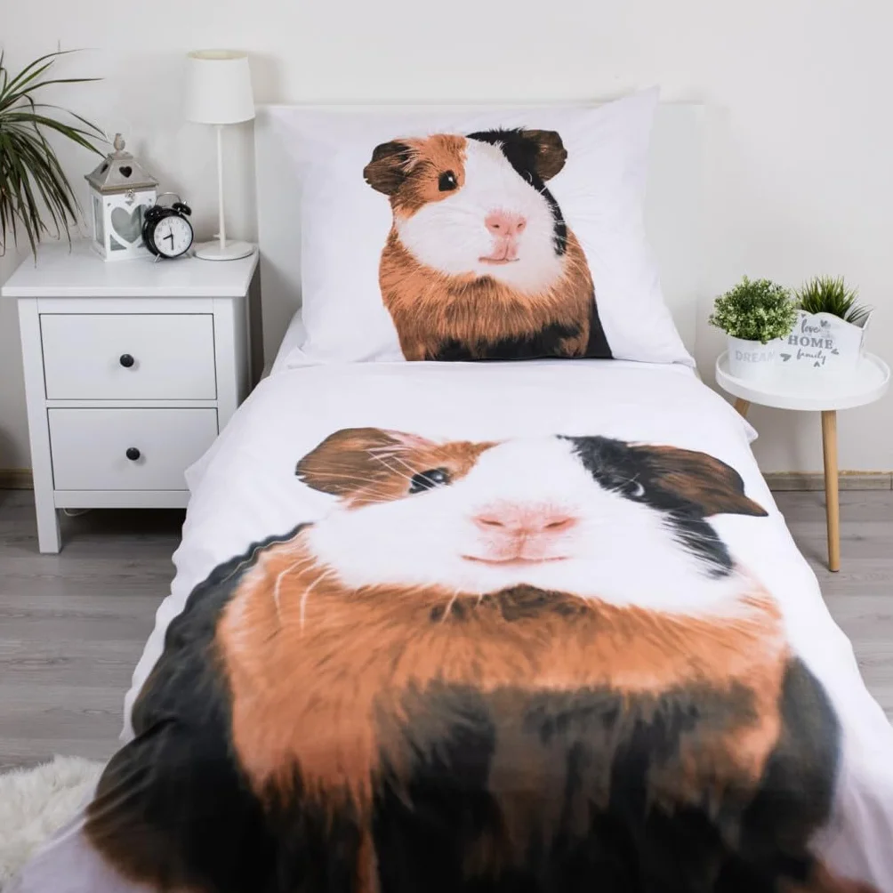 Jerry Fabrics Komplet pościeli z motywem świnki morskiej, poszewka na kołdrę 140 x 200 + poduszka 70 x 90 cm, Öko-Tex, 100% bawełna, z zamkiem błyskawicznym, dwustronny