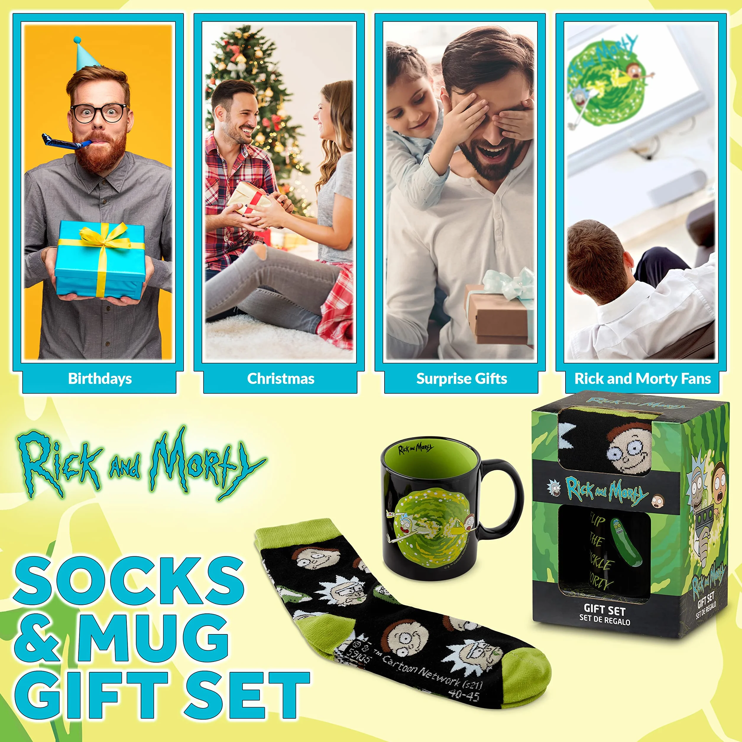 RICK AND MORTY Zestaw upominkowy kubków do kawy, porcelanowy kubek i skarpety bawełniane, 1 kubek 1 para skarpet