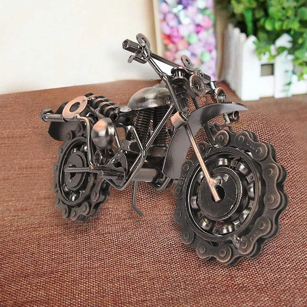 Hilitand model motocykla, vintage żelazny model motocykla do brązowych ozdób motocyklowych, dekoracja biurowa