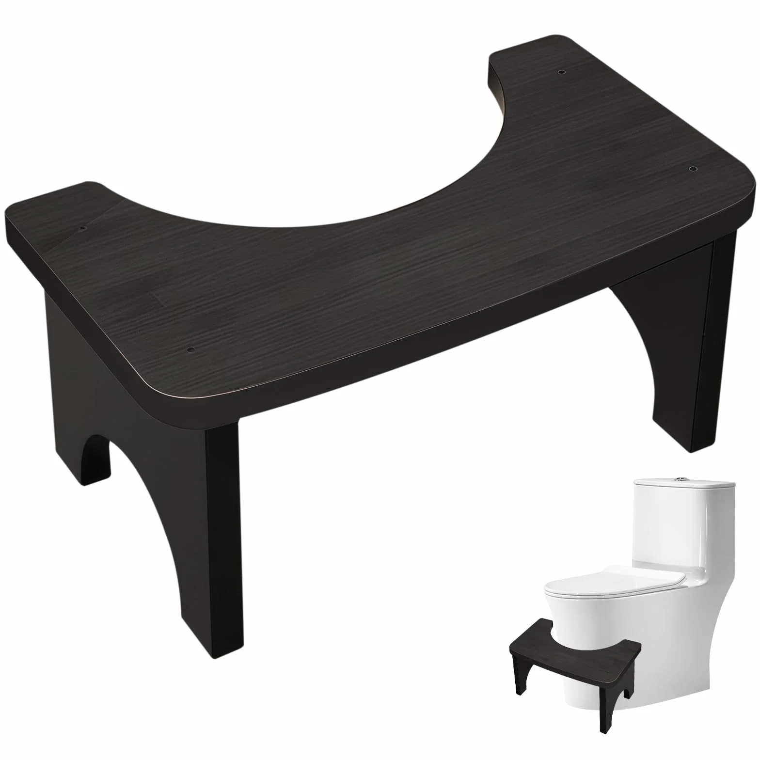 Drewniany taboret toaletowy dla dorosłych i dzieci: 37 × 20 × 17 cm, ergonomiczny, antypoślizgowy, taboret toaletowy dla lepszego wypróżnienia, do toalety, łazienki, kolor czarny
