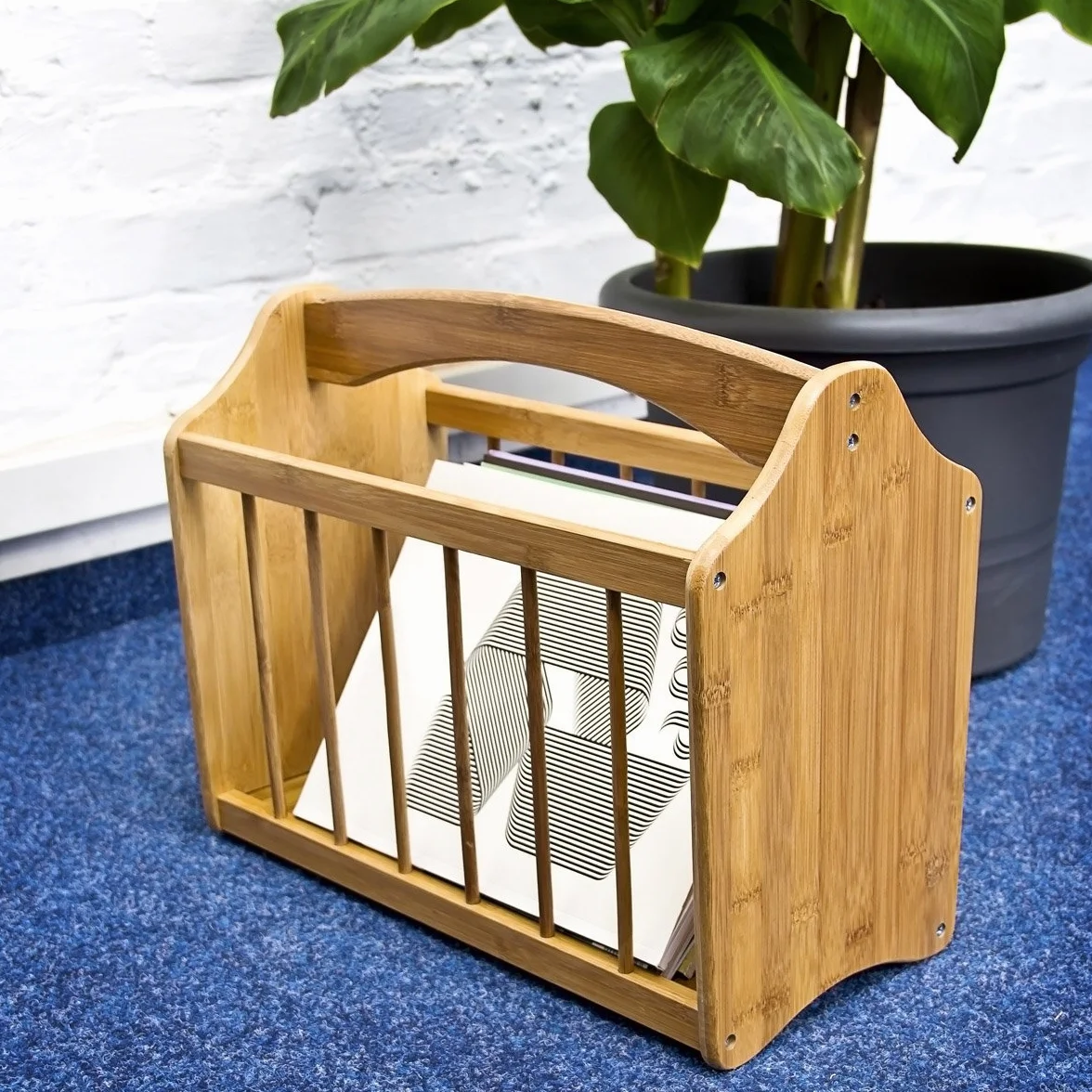 Relaxdays Stojak na czasopisma bambus 33x42x21 cm naturalny brąz
