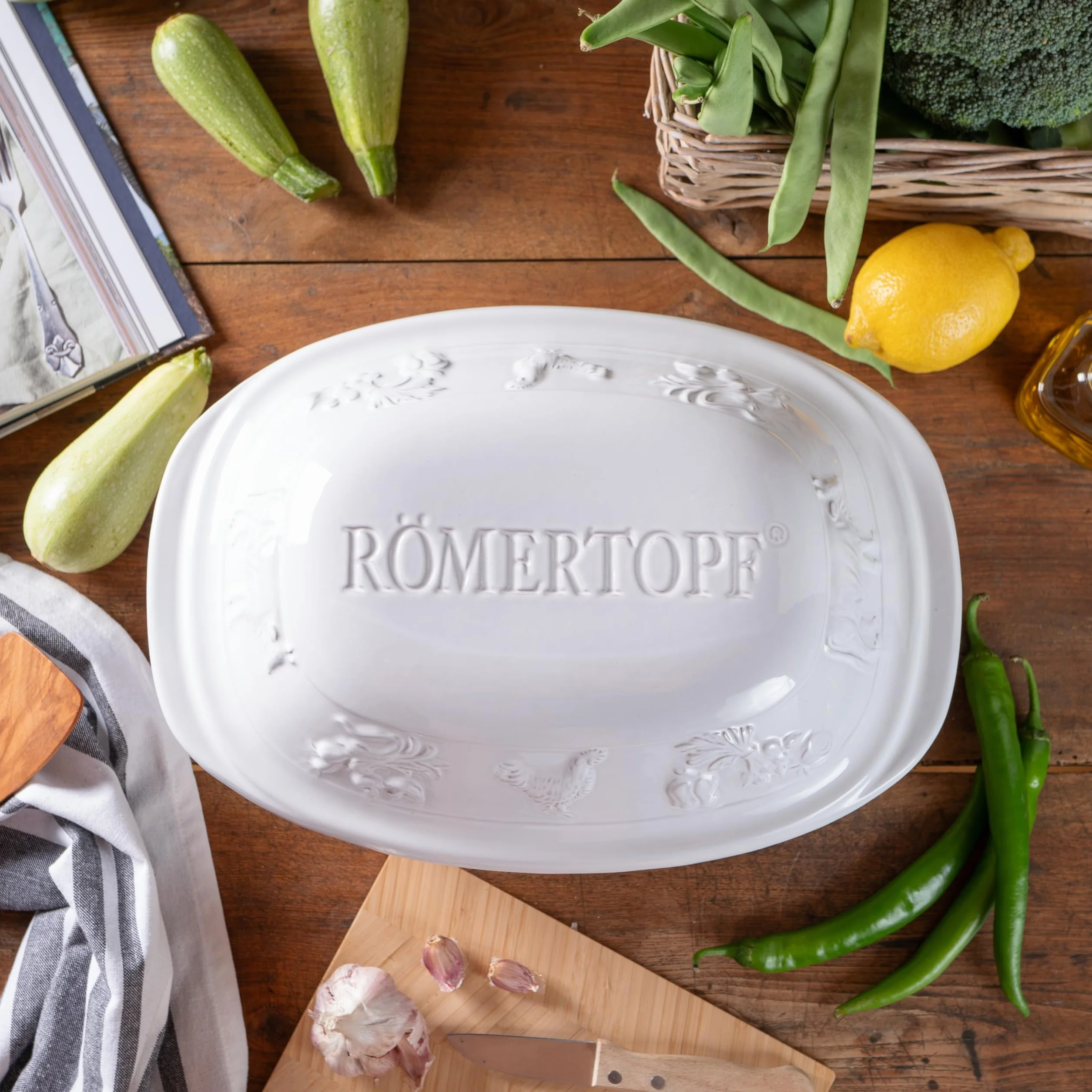Römertopf garnek do pieczenia RUSTICO dla 4 osób – 3 litrowy garnek do duszenia z pokrywką z ceramiki – do duszenia, smażenia i gotowania na parze – nadaje się do piekarnika