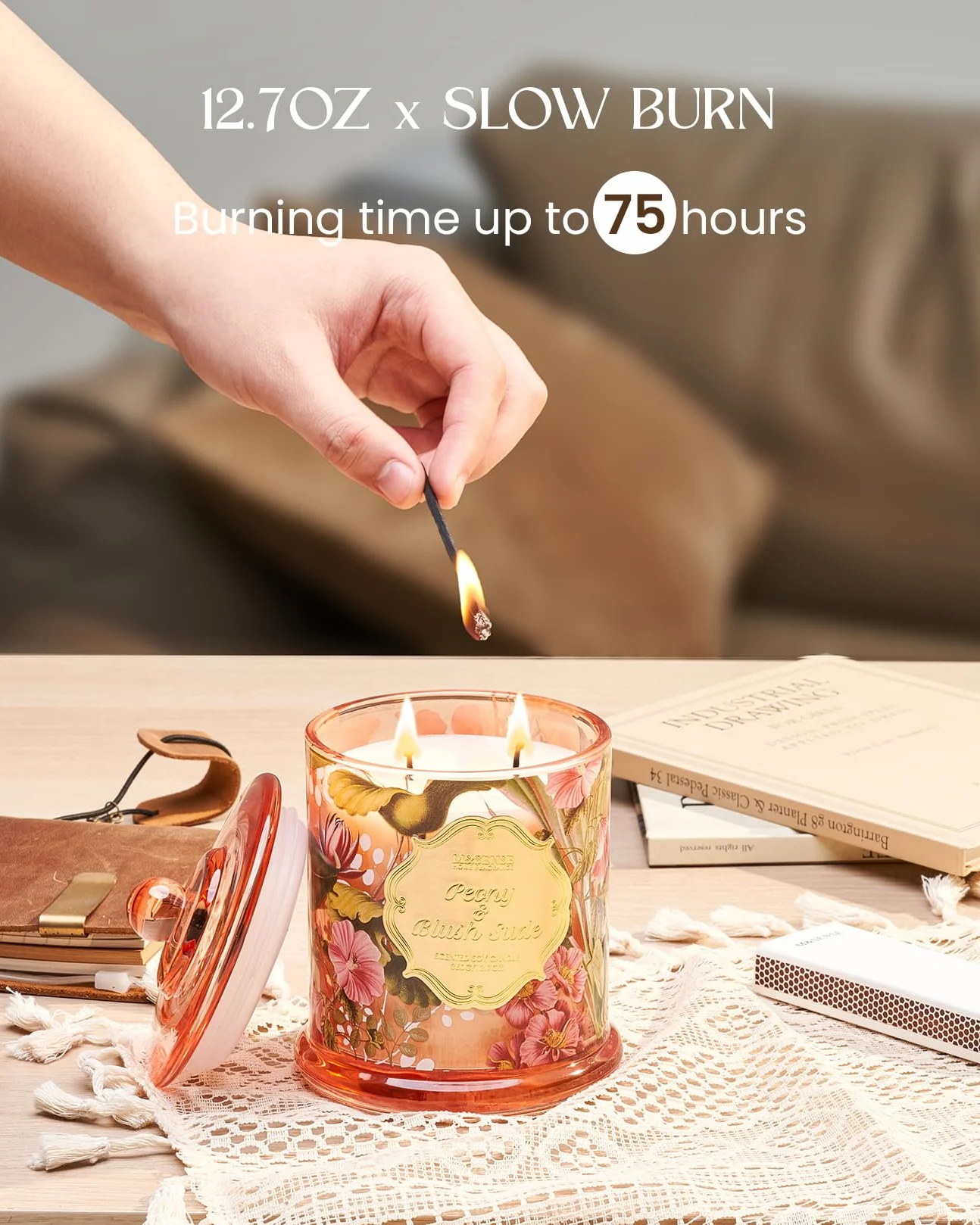 M&SENSE świeca zapachowa sojowa Peony Blush 360g 75h