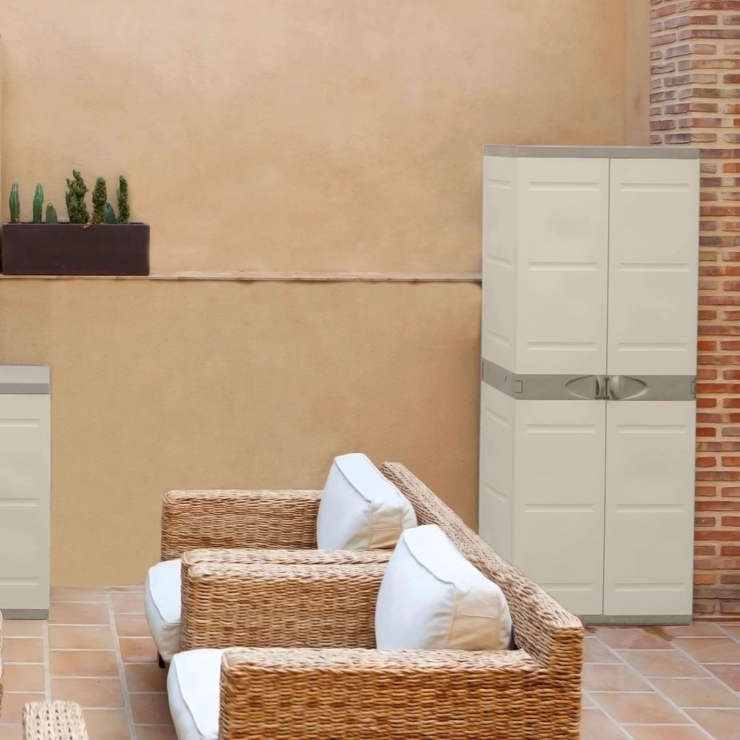PLASTIKEN Armoire haute de rangement 2 portes avec étageres et penderie 70cm Hauteur 176cm - Gamme TITANIUM