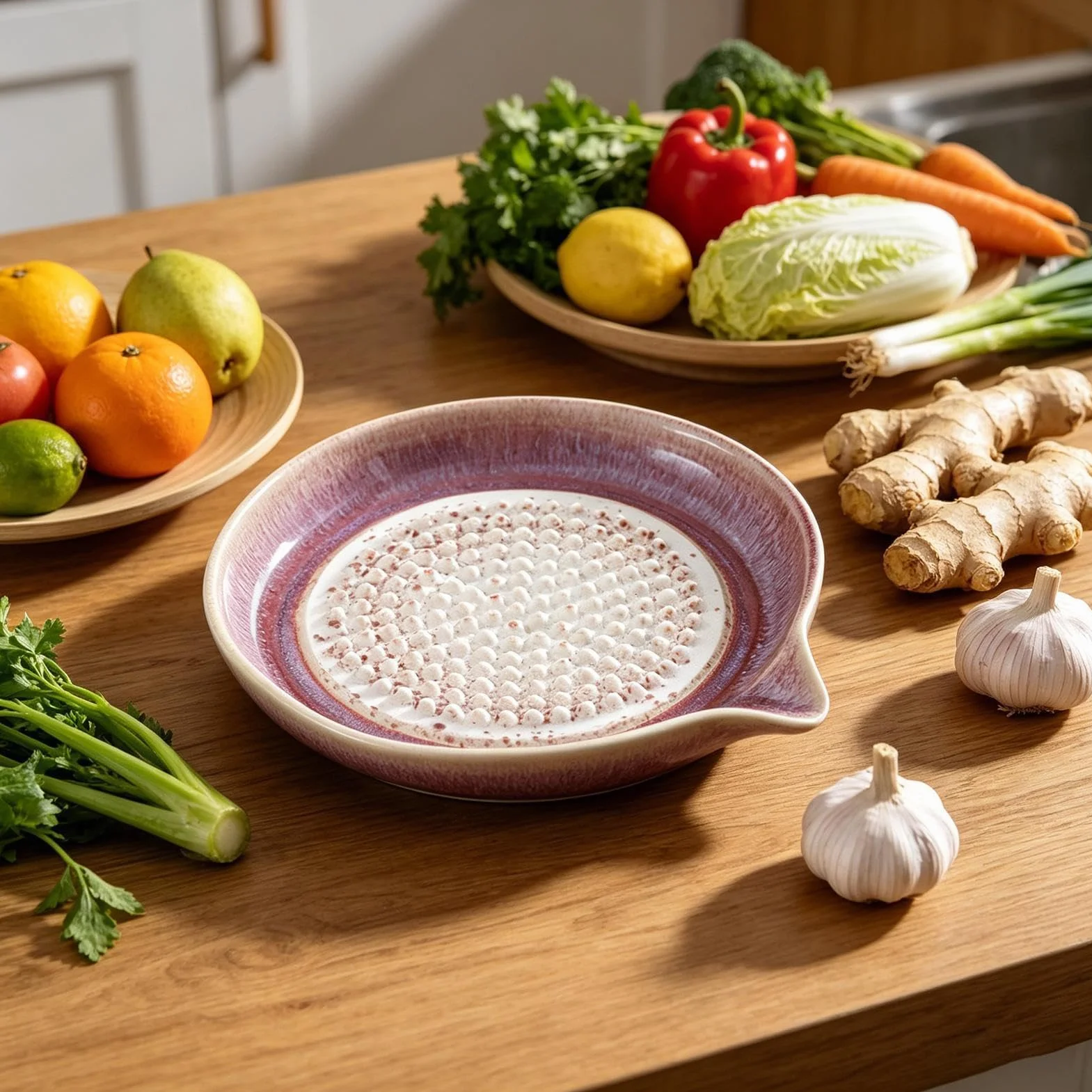 Ceramiczny talerz do tarcia czosnku - naczynie do mielenia przygotowywania potraw | Gradientowa powierzchnia glazury z teksturowanym wzorem zębów, uniwersalne narzędzie rozgniatania imbiru, cebu