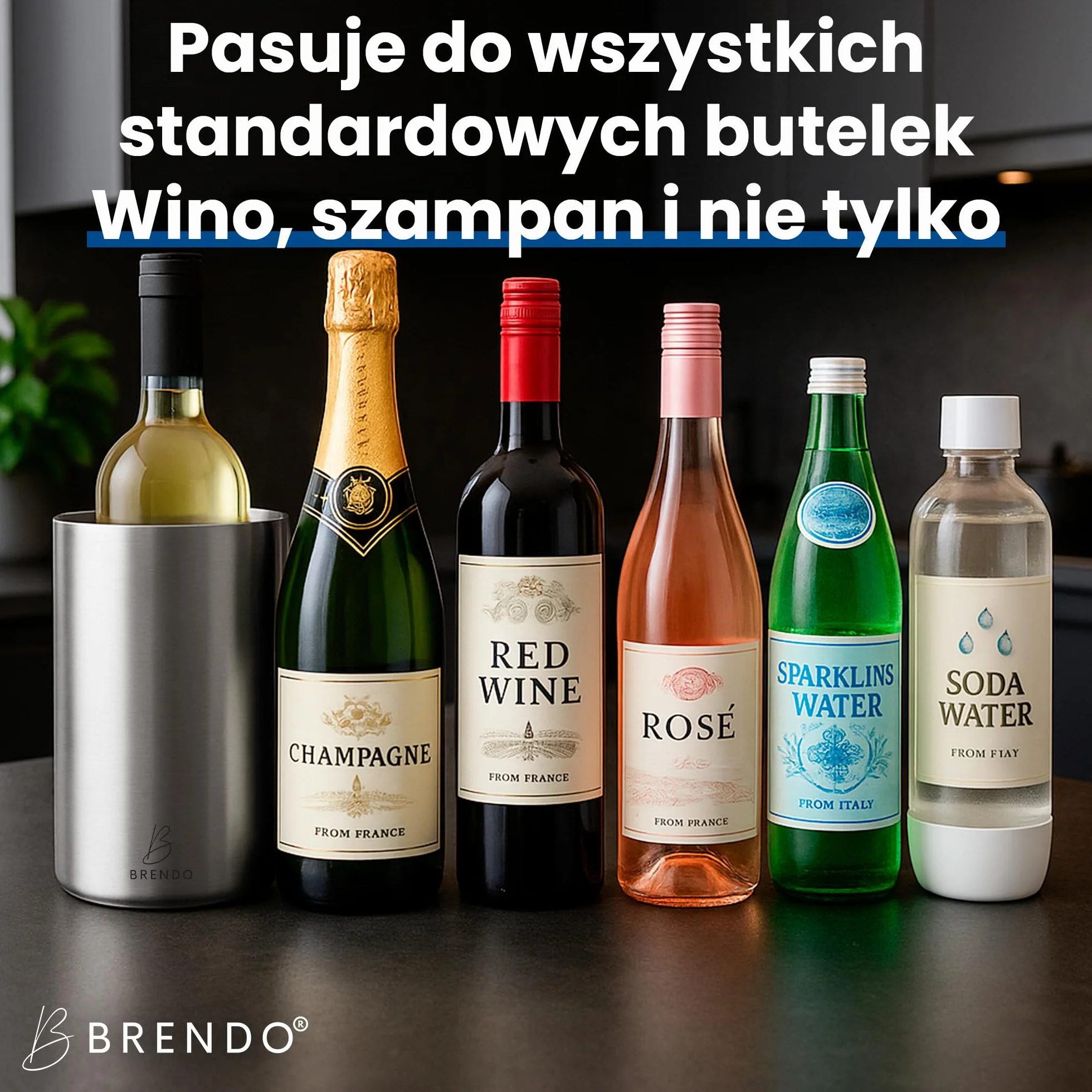 Brendo Chlodzarka do Wina Stal Nierdzewna Podwojna Scianka Izolowana | Chlodzarka do Butelki Wina Szampana i Napojow | Zestaw Prezentowy dla Mezczyzn i Kobiet Akcesoria do Wina Pomysl na Prezent