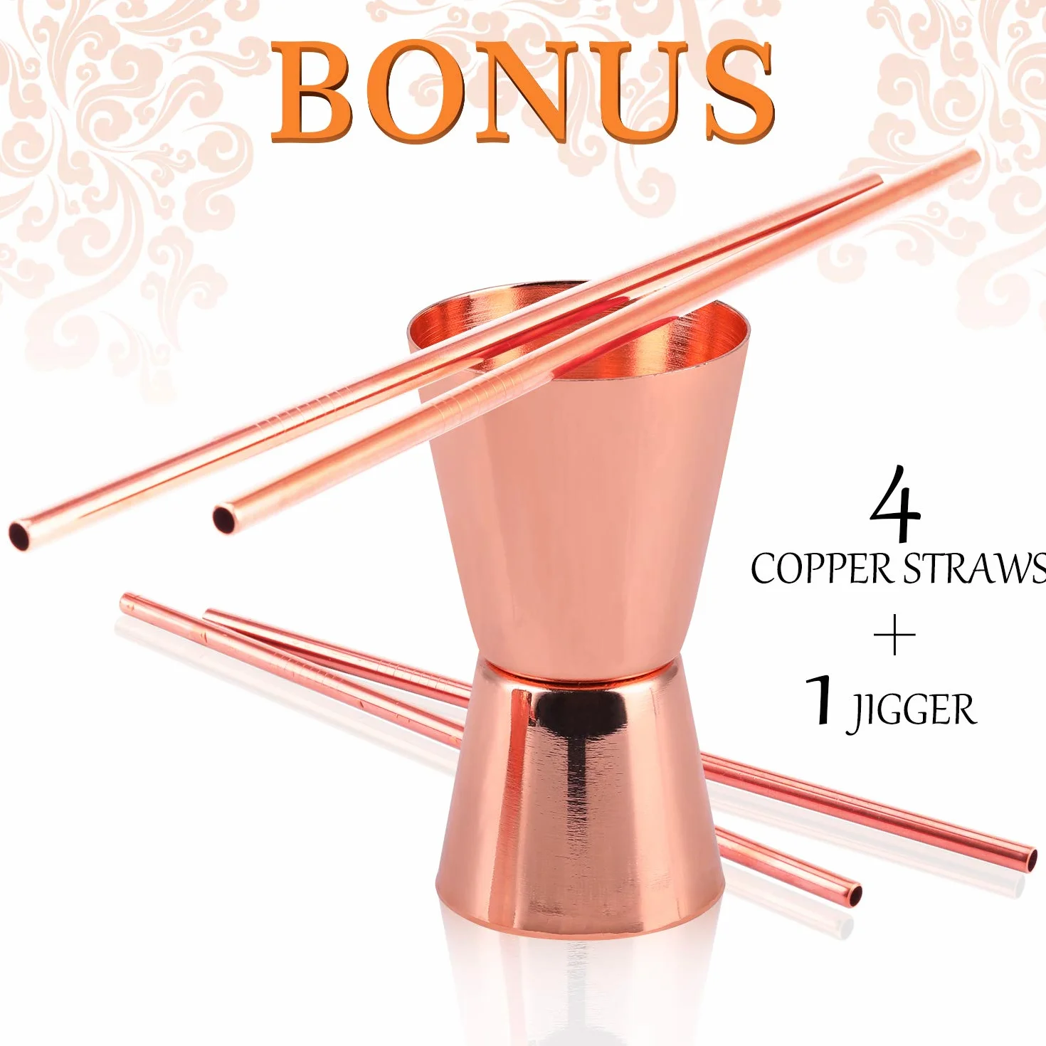Moscow Mule zestaw 4 kubków miedzianych, w 100% ręcznie wykonanych kubków miedzianych, 550 ml, zestaw bonus: 4 wysokiej jakości słomki do koktajli i 1 jigger.