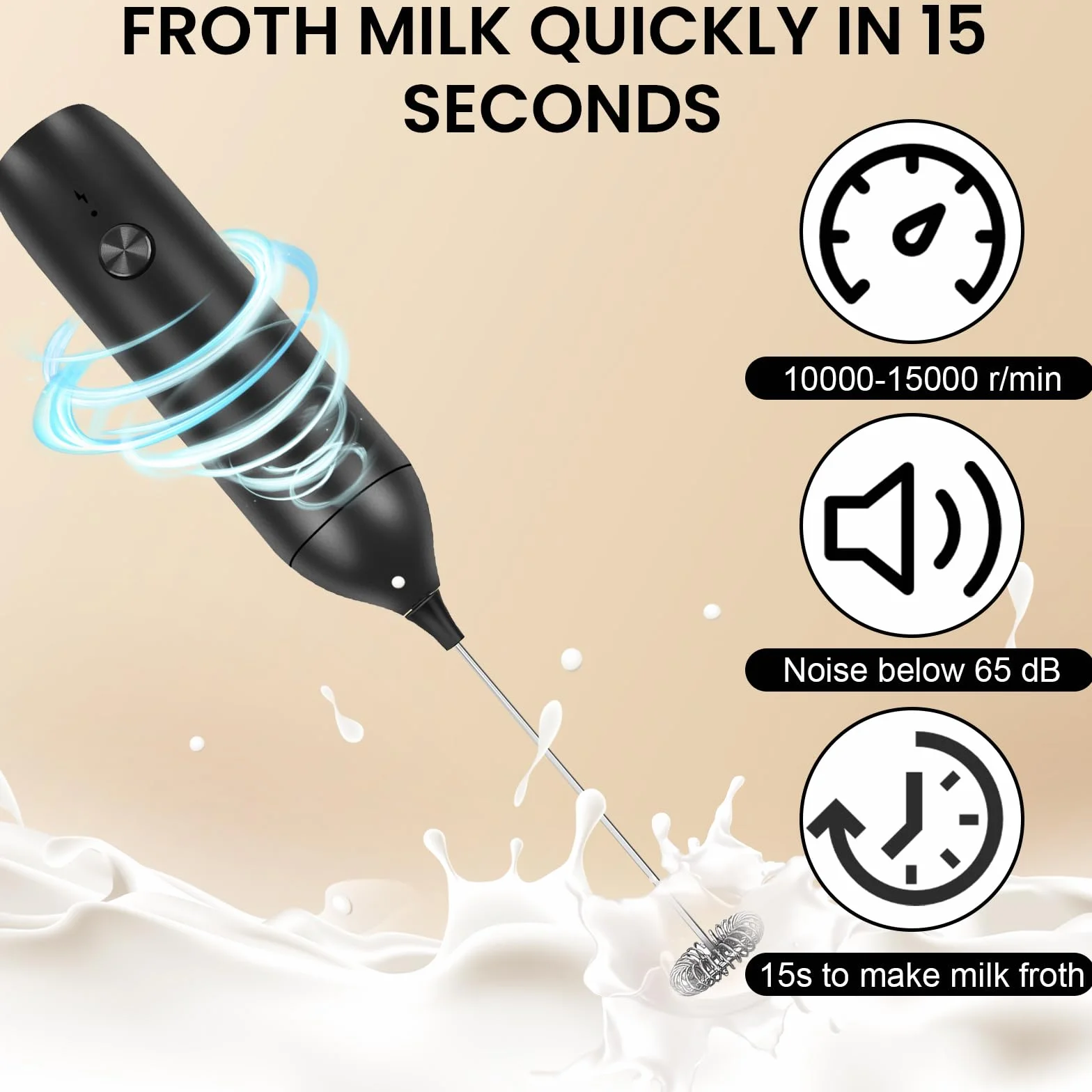 Weinsamkeit Elektryczny spieniacz do mleka, z możliwością ponownego ładowania, USB, ręczny elektryczny spieniacz do mleka, do kawy, latte, cappuccino, macha, macchiato