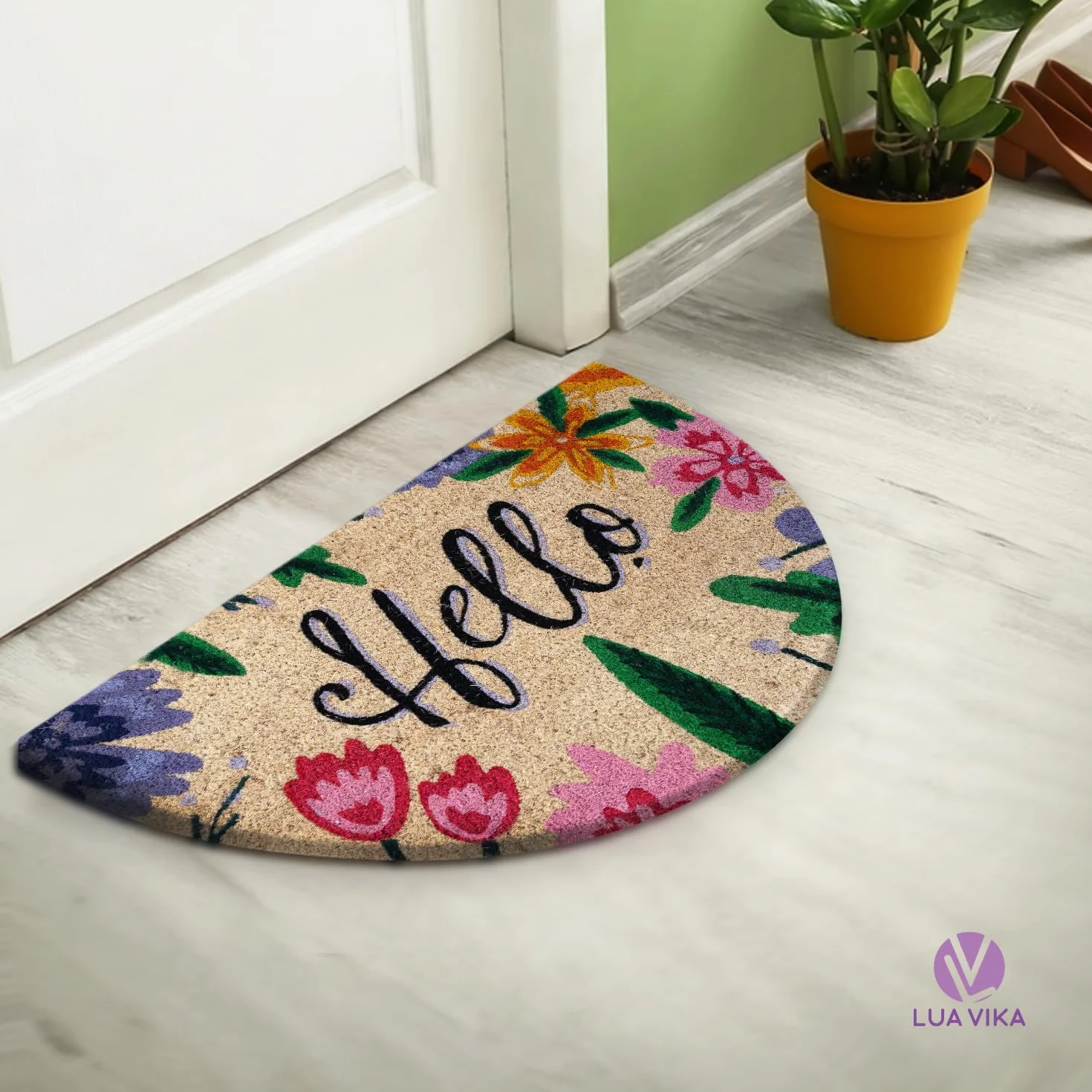 Wycieraczka z włókna kokosowego Hello 40x70 cm zewnętrzna pod drzwi wejściowe Półksiężyc