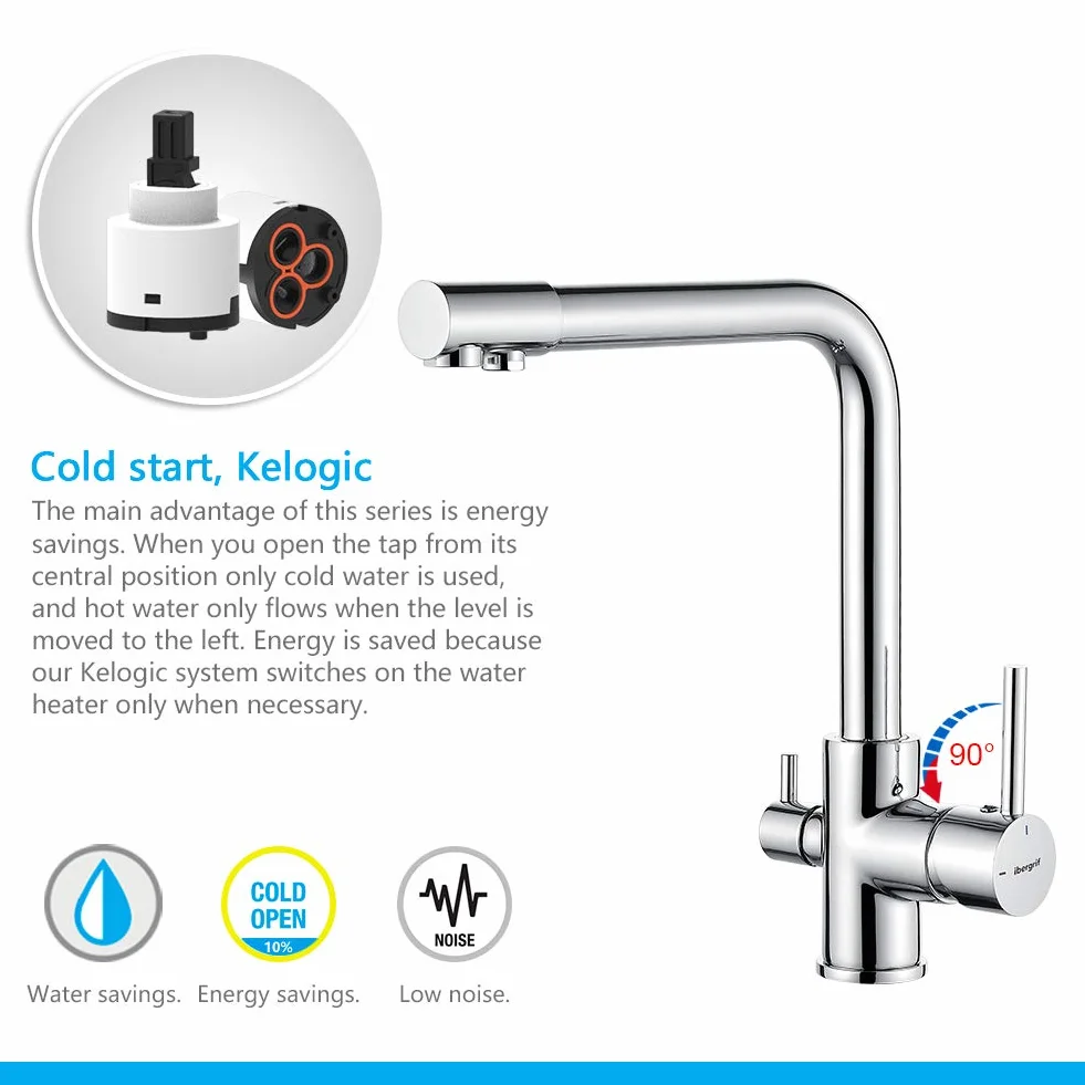 Ibergrif M22109 Kuchnia Grifry 3 Way Osmoza, Kran do Monomando, Chrome, Silver