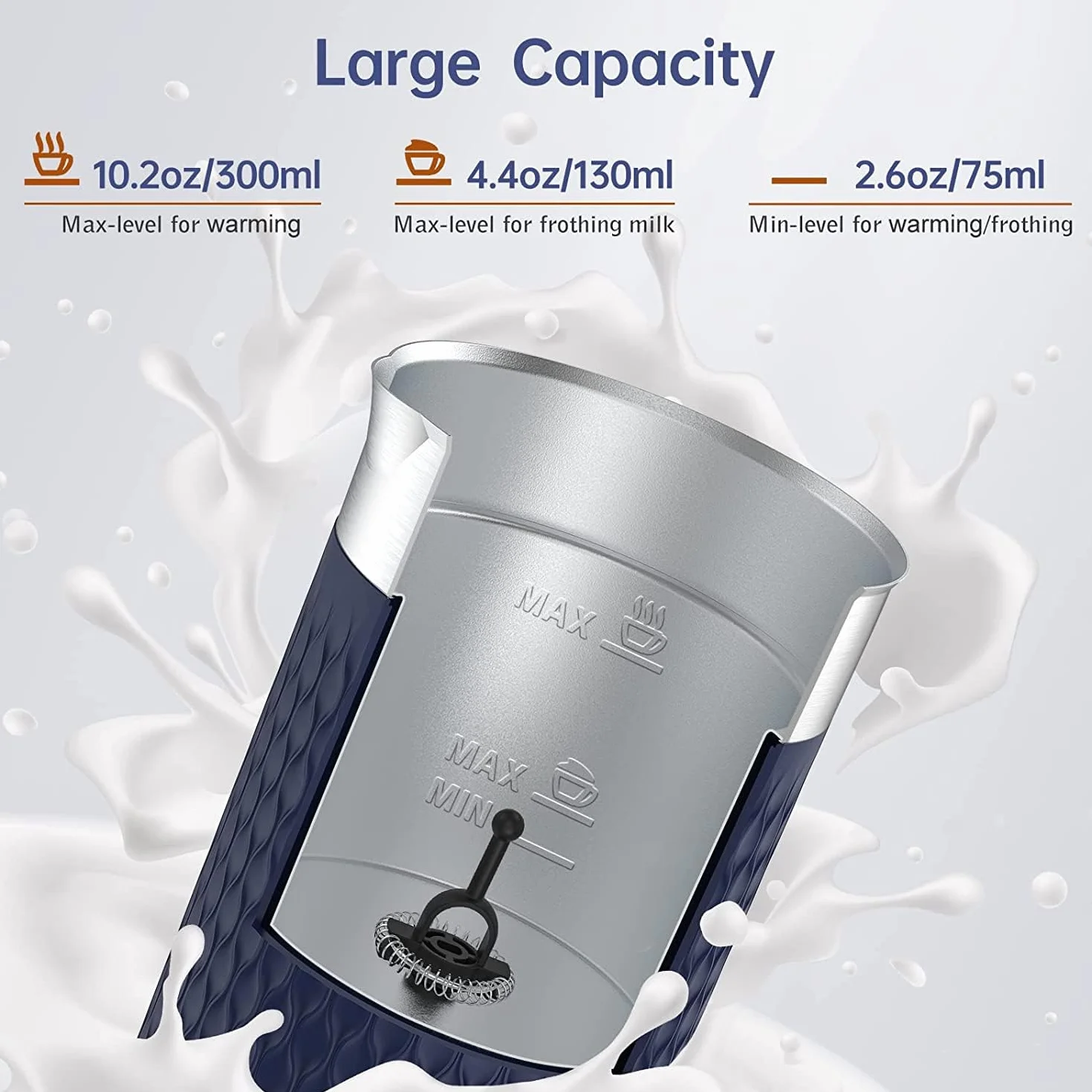 SIMPLETaste Spieniacz do mleka, elektryczny parownik do mleka 4 w 1, automatyczny zaparzacz do gorącej i zimnej pianki oraz podgrzewacz do mleka do latte, cappuccino, macchiato