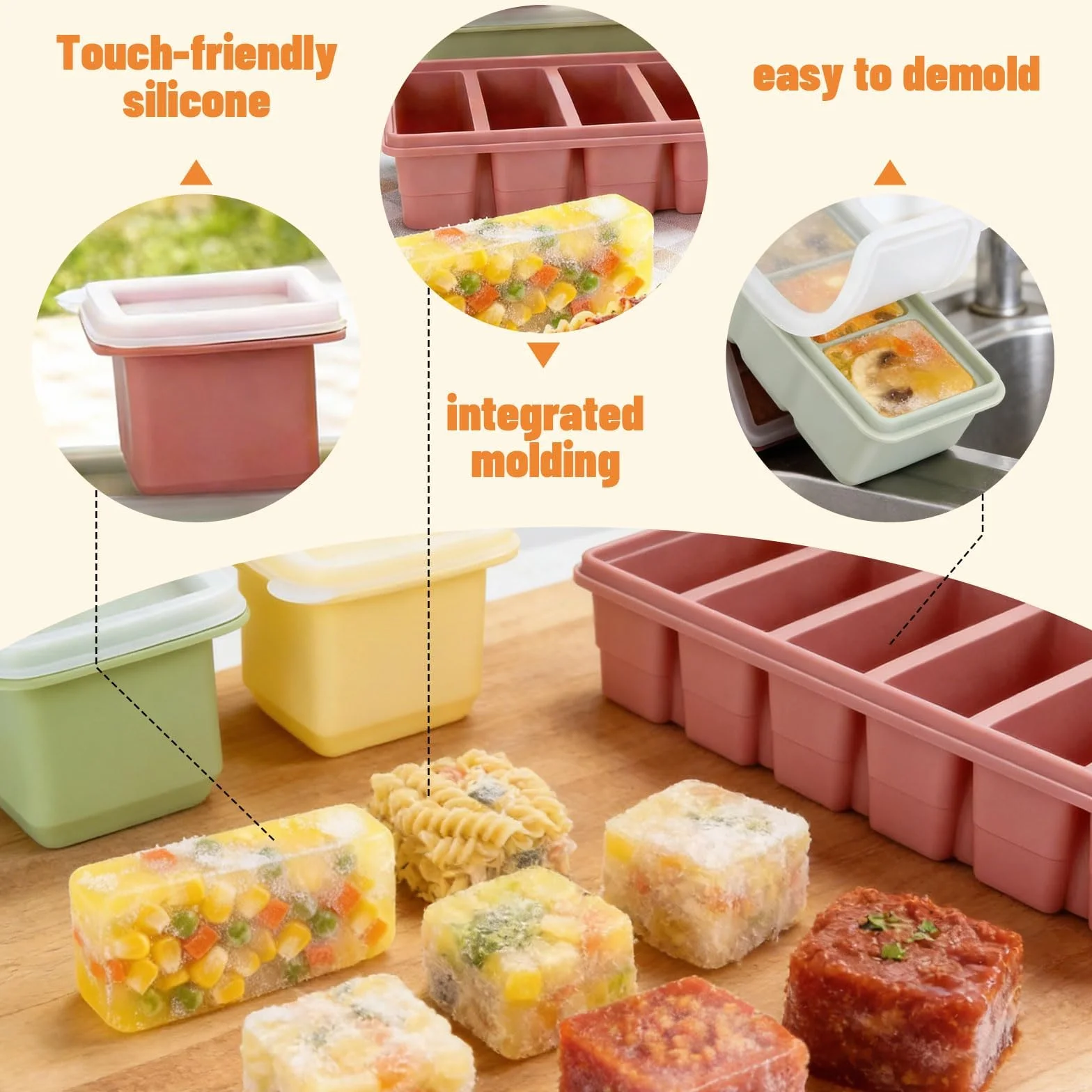 Silikon Ice Cube Tray z zestawem pokrywek, 6 sztuk – 4 x 125 ml pojedyncze porcje, 3 × 125 ml wielozadaniowy i 6 x 100 ml pojemniki do zamrażania, bez BPA pojemnik do przechowywania Z
