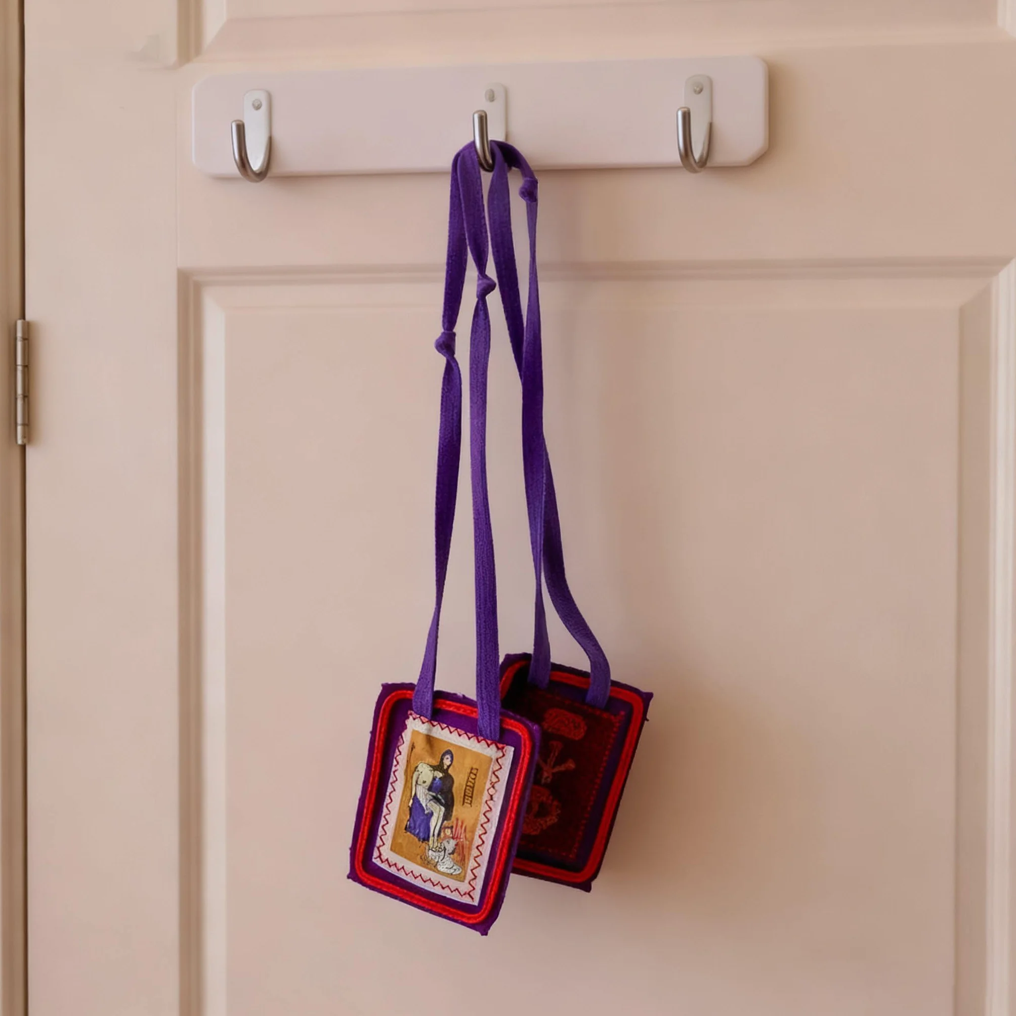 Zestaw 11x9 cm, duży fioletowy szkaplerz błogosławieństwa i ochrona Marie-Julie Jahenny katolicka ręcznie robiona wełniana szkaplerz, ochrona domu i prezent
