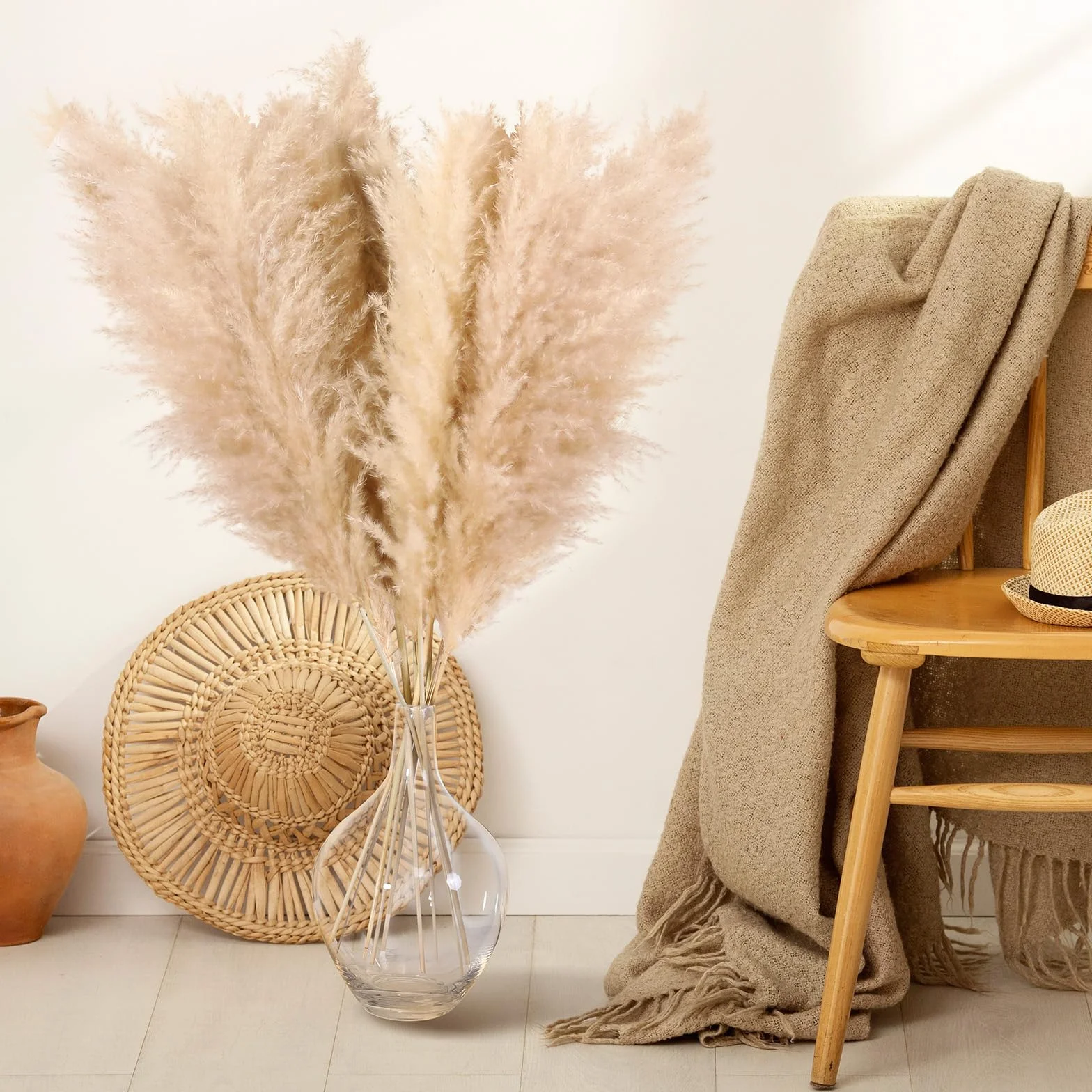 10 Sztuk Trawa Pampasowa XXL - Duża Dekoracja Boho 100 CM - Suszone Kwiaty Naturalne i Puszyste - na Wazony Podłogowe, Stół, Ślub, Salon, Sypialnia