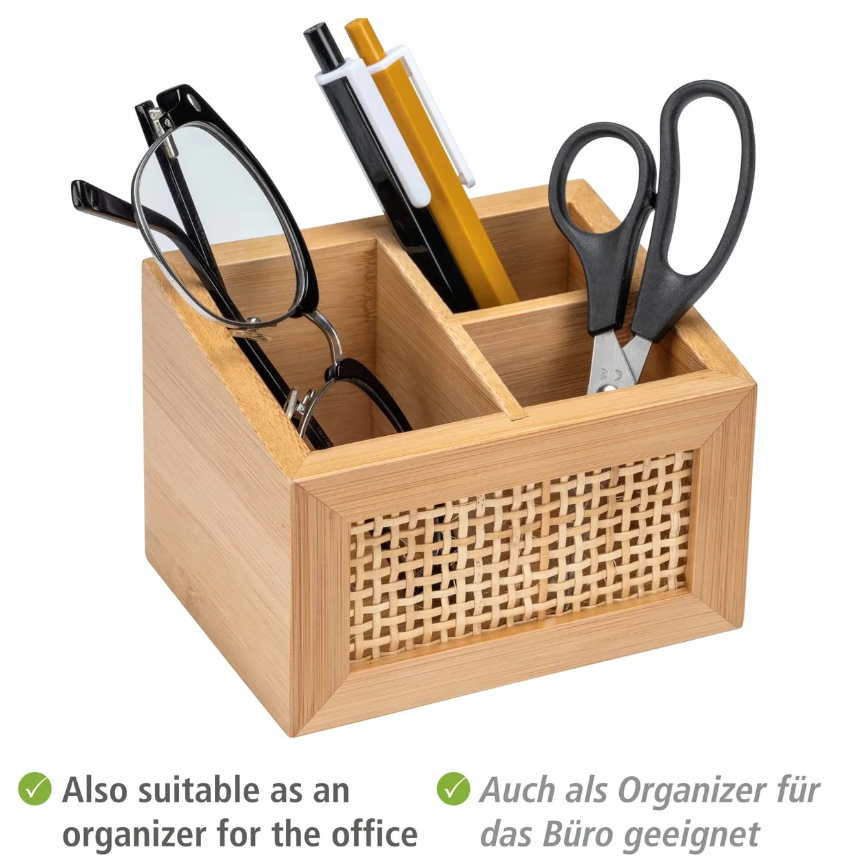 WENKO Pudełko łazienkowe Allegre 12 x 8,5 cm bambus rattan boho z przegrodami
