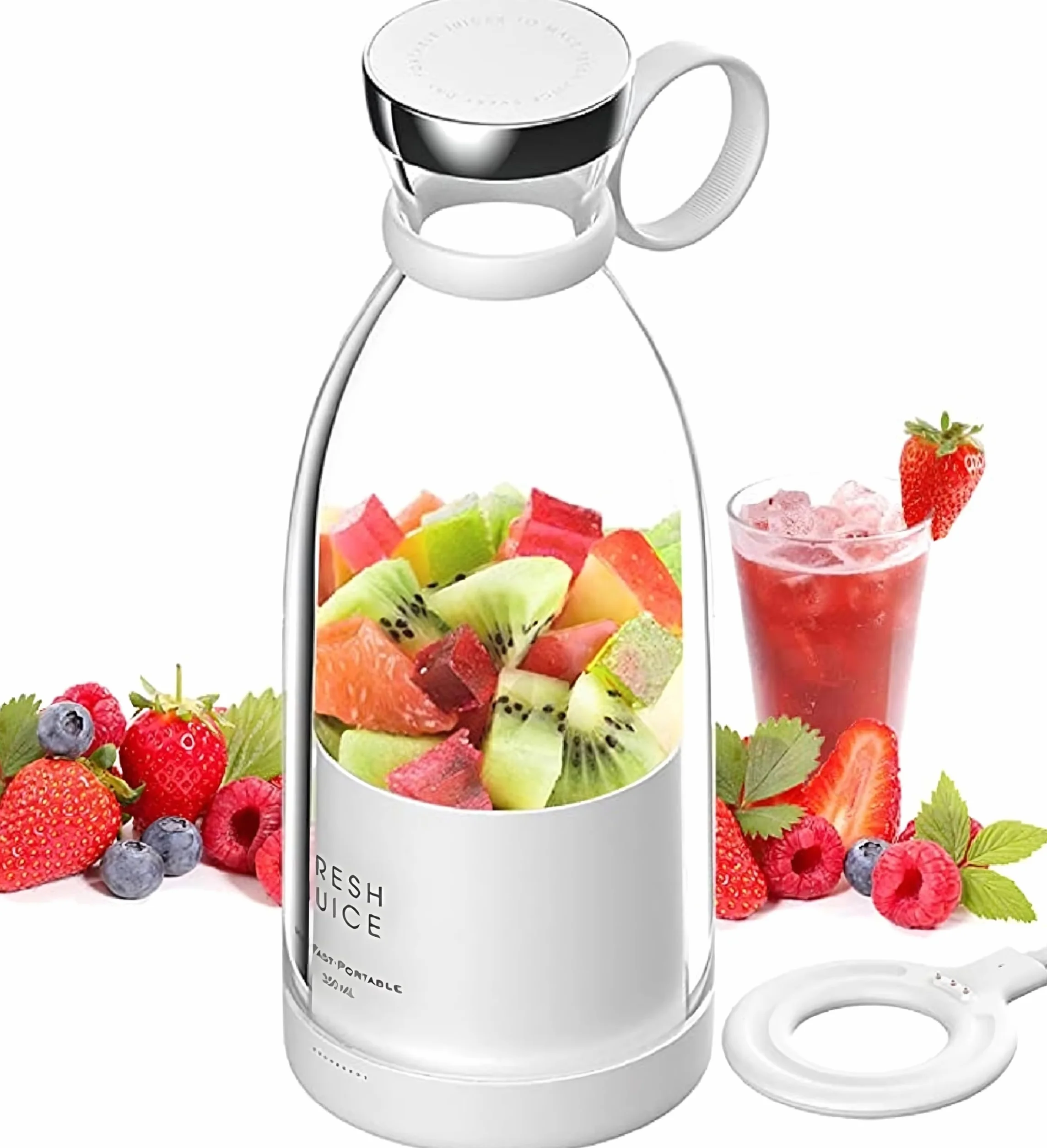 Mikser Portatil Blender Smoothie Mikser Koktajle Osobisty Akumulator USB Przenośny Blender, Mikser Owoce Bezprzewodowy Sport Camping Fitness (Biały)