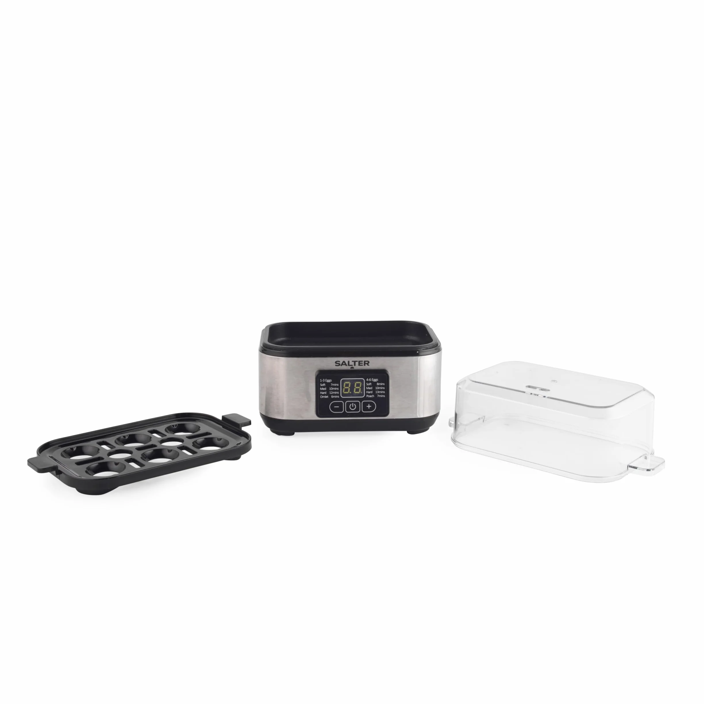 Salter Electric Multi EK6213 podgrzewacz wody, pojemność 6 jajek, świetny do miękkich dipów, twarde i poached jajka, zawiera kubek pomiarowy, wymienny stojak na jajka i 2 tace na wypychanie,