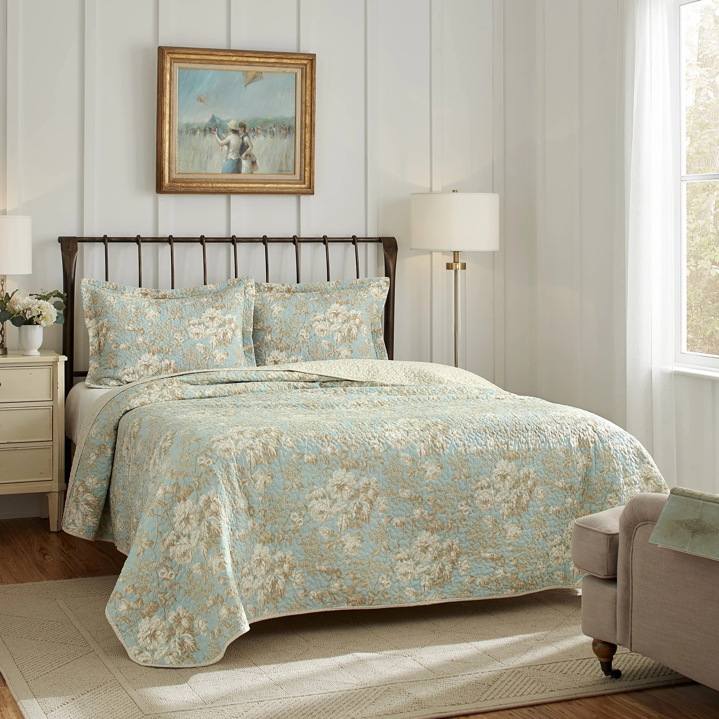 Laura Ashley | Zestaw kołder - ultramiękka pościel całoroczna, dwustronna stylowa narzuta z pasującą poszewką, bawełna, spokojna, królowa