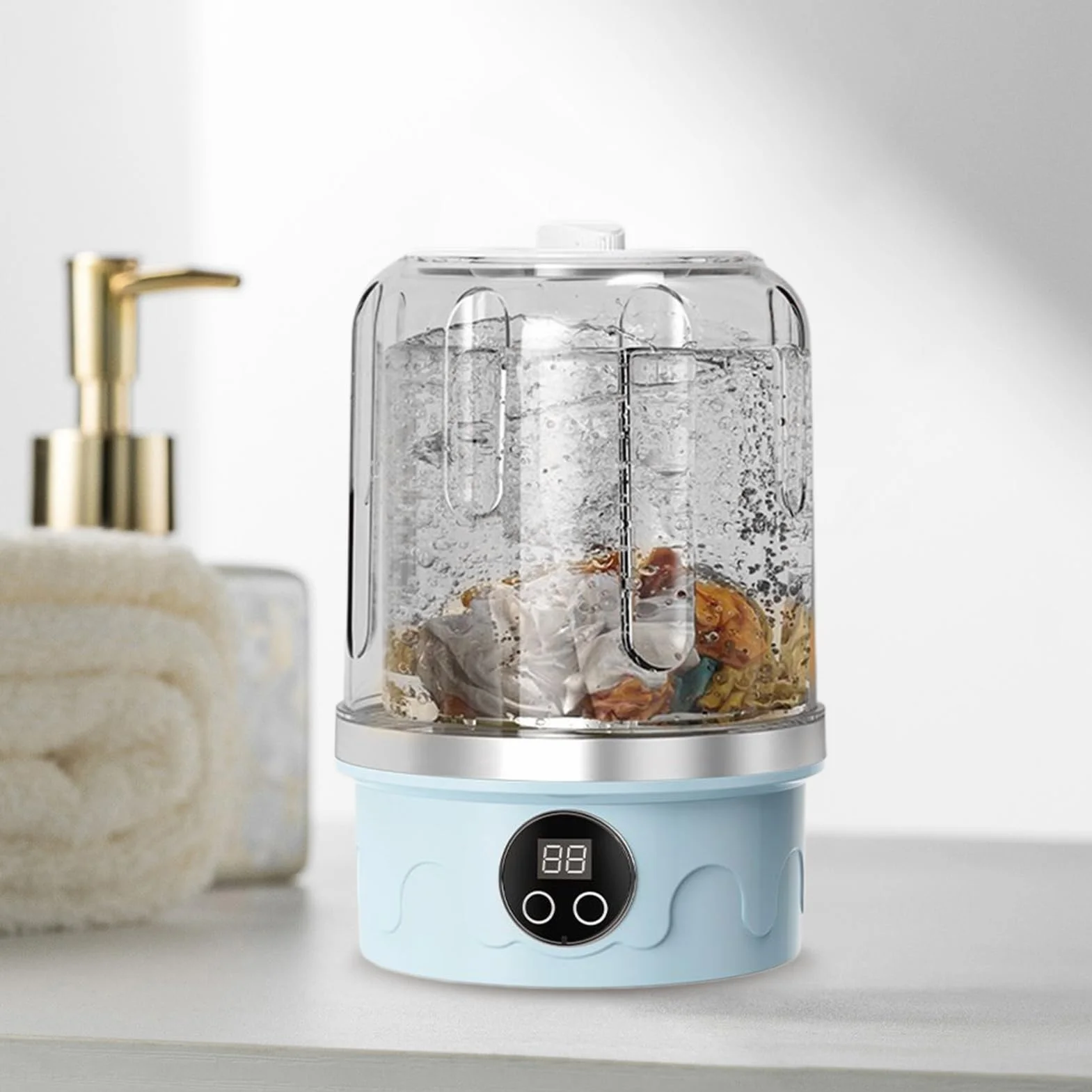 Underwear Washer, Mini Washing Machine, 3-Mode Cleaning Function Compact Foldable Design, Portable Laundry Solution for Apartment, Travel, Dormitory, Camping, RV Use Daily Clean 5.59x8.35in