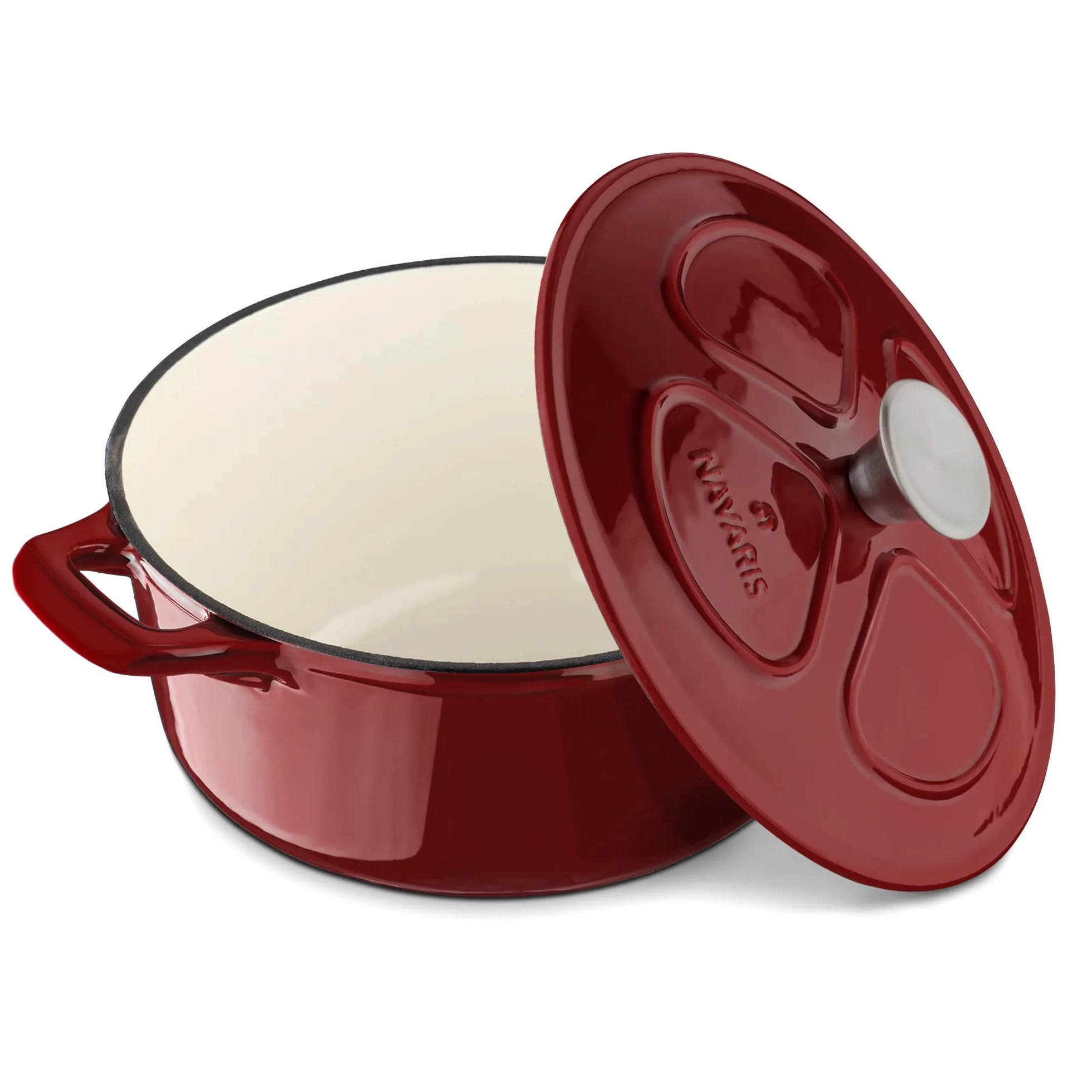 Navaris żeliwny garnek do pieczenia, garnek do gotowania, 3,5 l, Ø 24 cm, emaliowany, odporny na temperaturę, gotowanie wszystkich potraw na wszystkich powierzchniach do gotowania, możliwość mycia w zmywarce