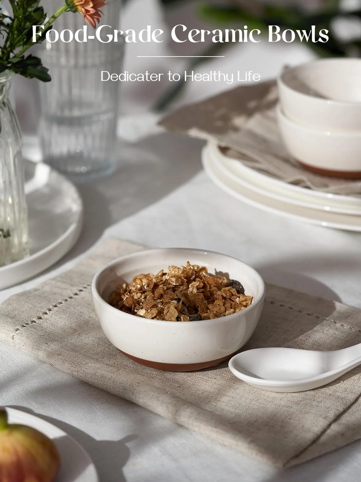 DOWAN Zestaw misek 6 – 270 ml / 11,4 cm, małe ceramiczne miski do serwowania płatków śniadaniowych, ryżu, deserów, tapas, przystawek, nadają się do mycia w zmywarce i kuchenki mikrofalowej, białe