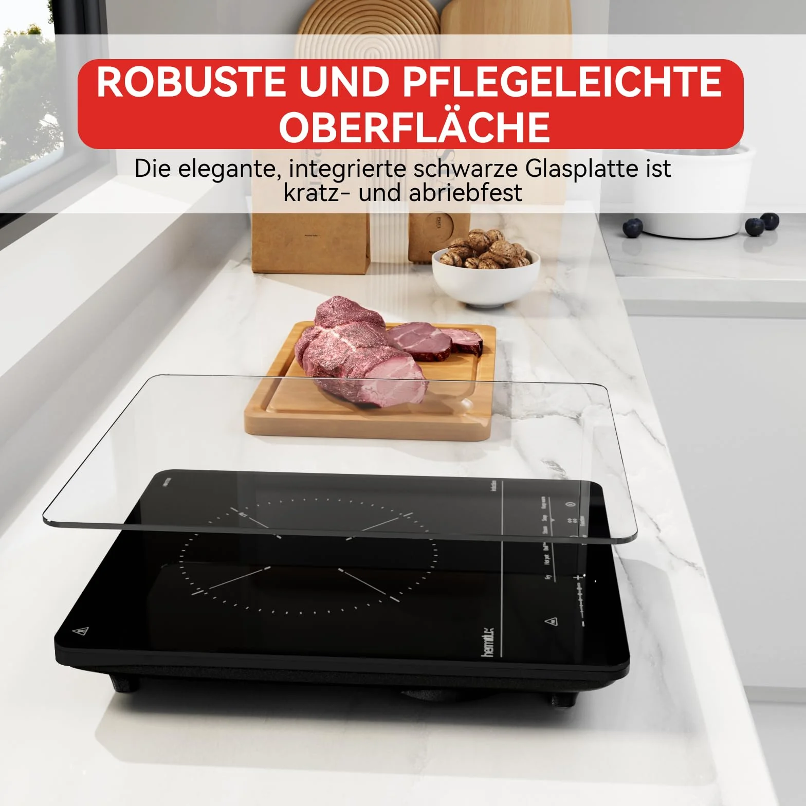 Hermitlux Płyta indukcyjna 1 płyta – 6 programów gotowania, 9 poziomów mocy, timer i funkcja utrzymania ciepła – przenośna płyta indukcyjna 2100 W – kompaktowy rozmiar do kuchni, biura, czarna
