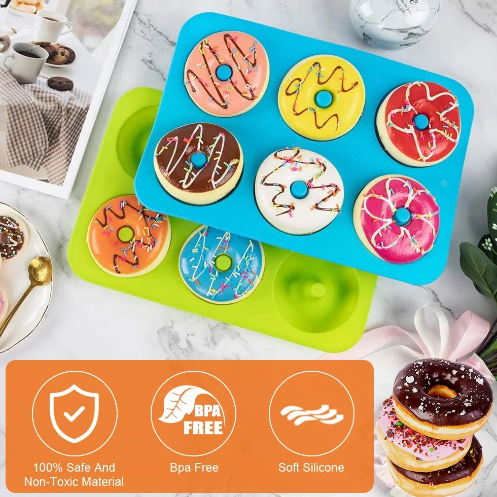 HIKPACKER 3 sztuki silikonowych foremek do pieczenia pączków, 6 pustych przestrzeni, nieprzywierająca, nie zawiera BPA, forma do donutów, do -40 do 230 stopni, dobra do pieczenia pączków, zielonych