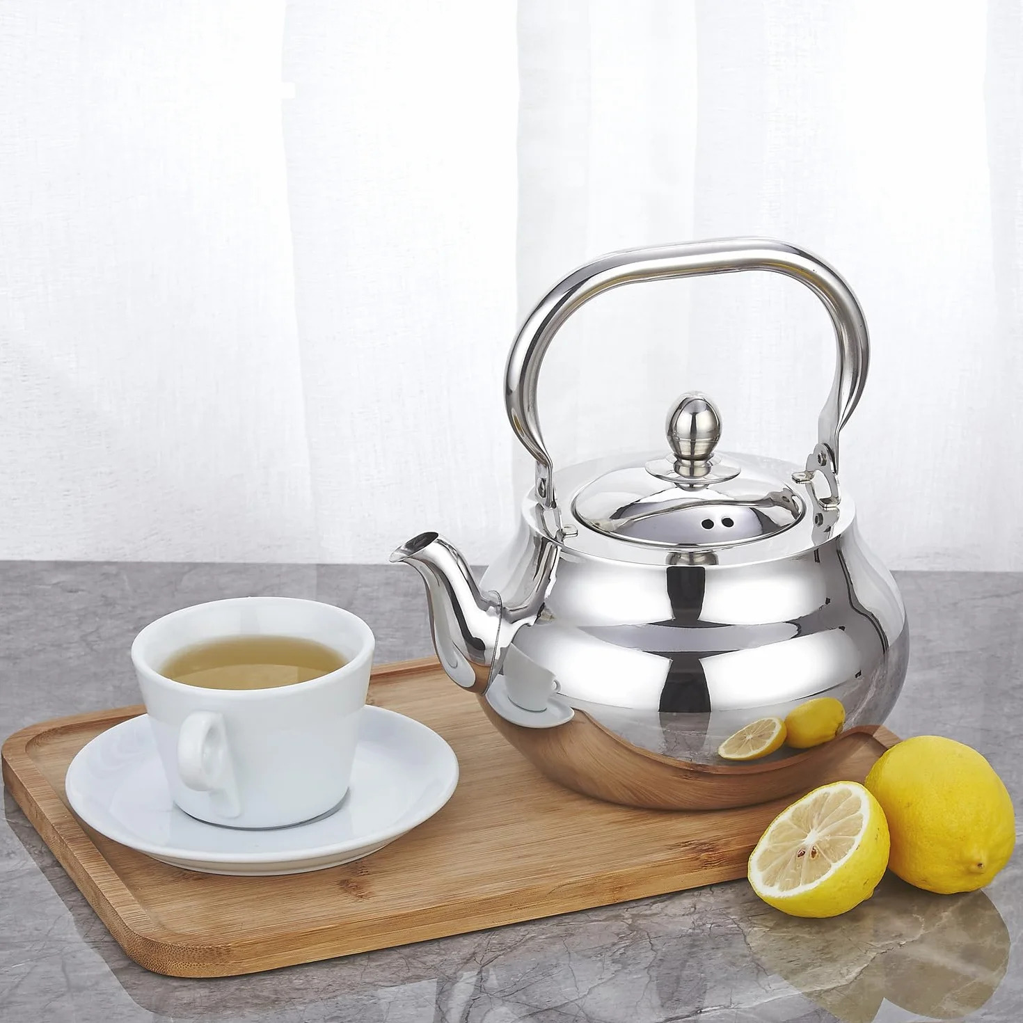 SANQIAHOME Czajniczek ze stali nierdzewnej z wyjmowanym zaparzaczem 71 uncji (2000 ml) Zagęszczony lustrzany polerowany ekspres do herbaty z płytą kuchenną do ziół i naparów