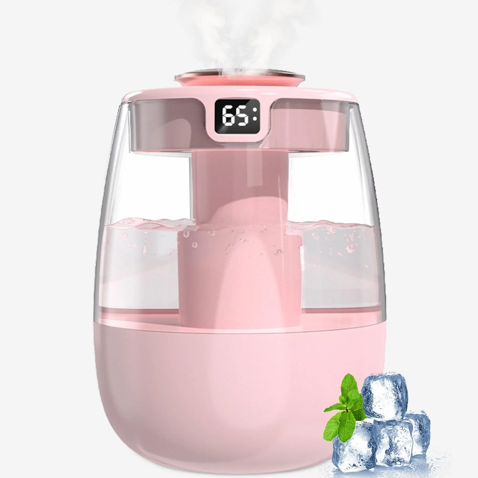 Nawilżacz powietrza, 1 l, cichy humidifier z 2 otworami, nawilżacz powietrza z cichym wyświetlaczem cyfrowym USB, 2 tryby mgły i lampka nocna do biura, pokoju dziecięcego, sypialni, samochodu, różowy