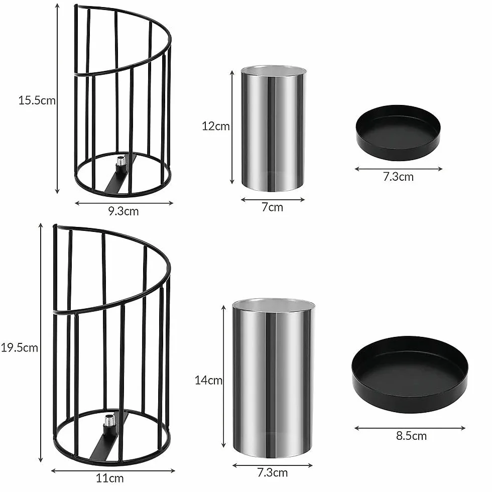 Świecznik dekoracyjny czarny zestaw 2 szt. szklany cylinder metalowe dno vintage geometryczny