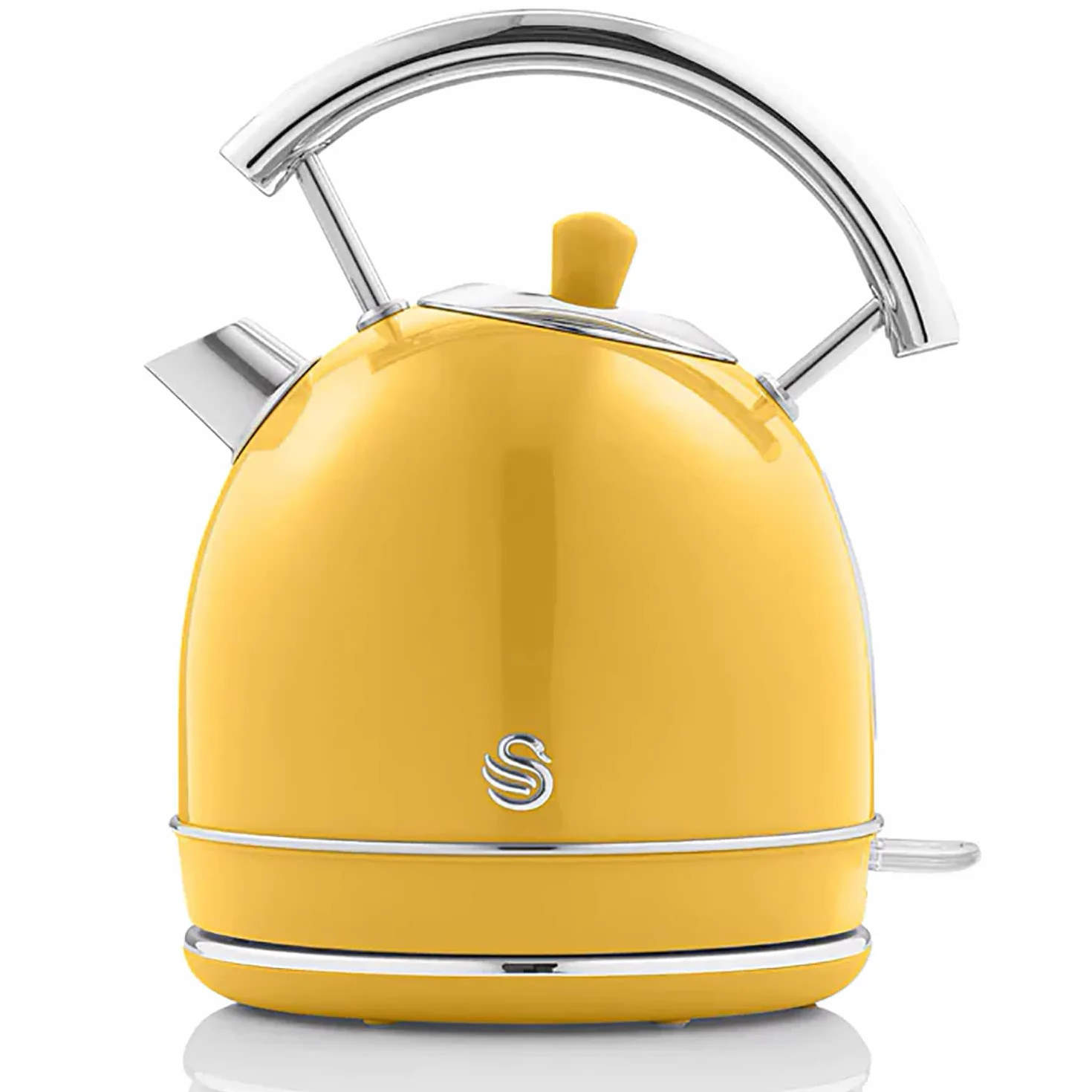 Swan Retro zestaw śniadaniowy czajnik na wodę 1,8 l, szeroka szczelinowa toster chleb 2 plasterki, cyfrowa kuchenka mikrofalowa 20 l, 6 poziomów mocy, timer, drzwi lustrzane, wzór vintage, żółty,