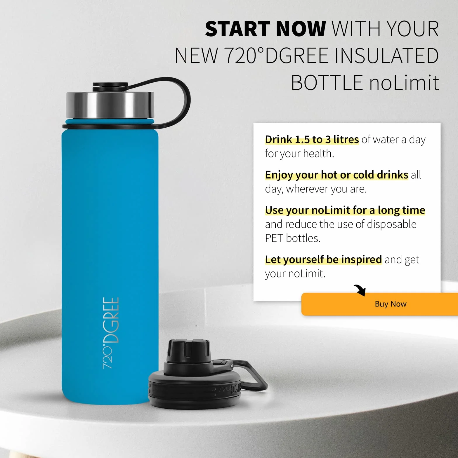 720°DGREE Butelka do picia ze stali nierdzewnej "noLimit" - 950ml - szczelna, gazowana, wolna od BPA - izolowana butelka z nakrętką dla dzieci, szkoły, fitness +darmowa pokrywka sportowa