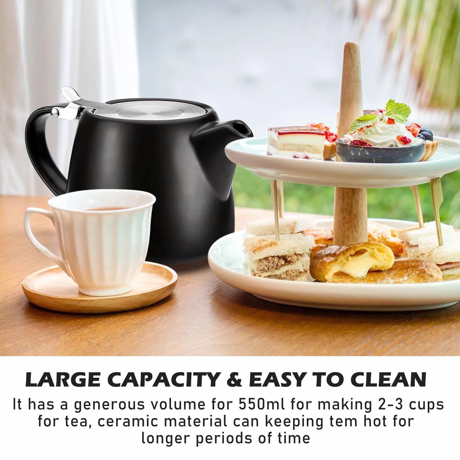PORFOYO Dzbanek do herbaty z sitkiem, 500 ml, ceramiczny dzbanek do herbaty z wyjmowanym sitkiem ze stali nierdzewnej, ceramiczny dzbanek do herbaty, stal nierdzewna, z drobnymi oczkami, porcelanowy