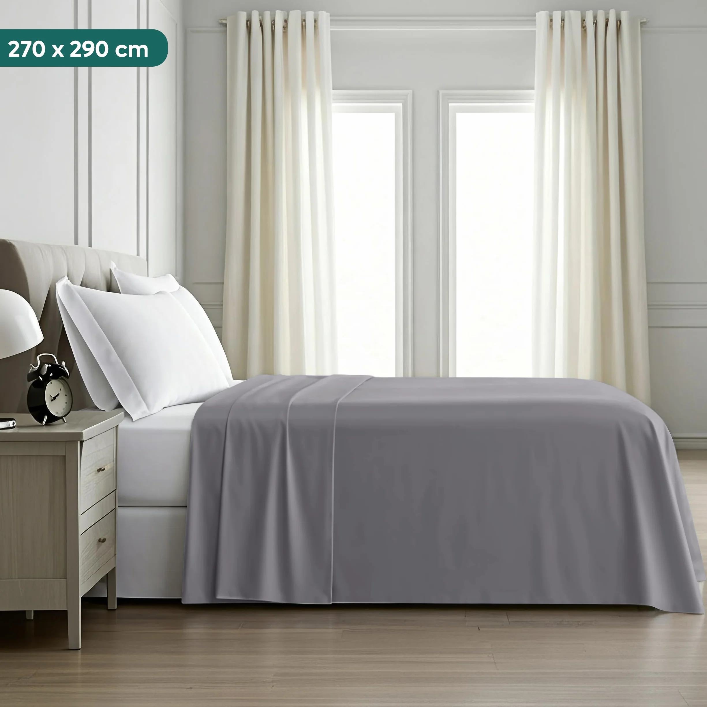 Utopia Bedding - Płaskie Prześcieradło King (270 x 290 cm, Szary) - Soft Brushed Microfiber Fabric - dla rozmiaru łóżka 180 x 200 cm