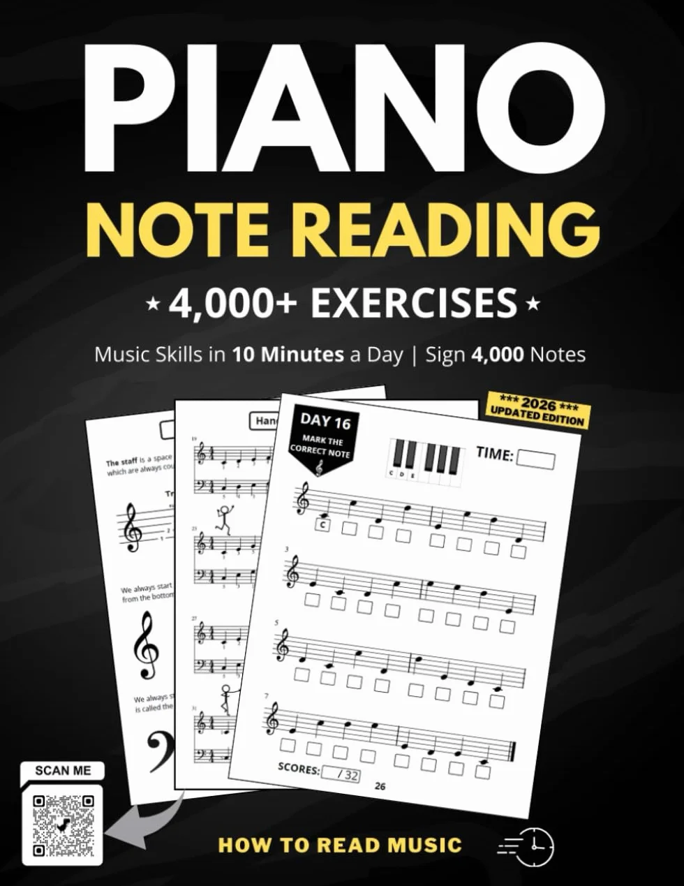 Piano Note Reading Exercises: Music Skills in 10 Minutes a Day, Student Workbook, How To Read Music, Sign 4,000 Notes
