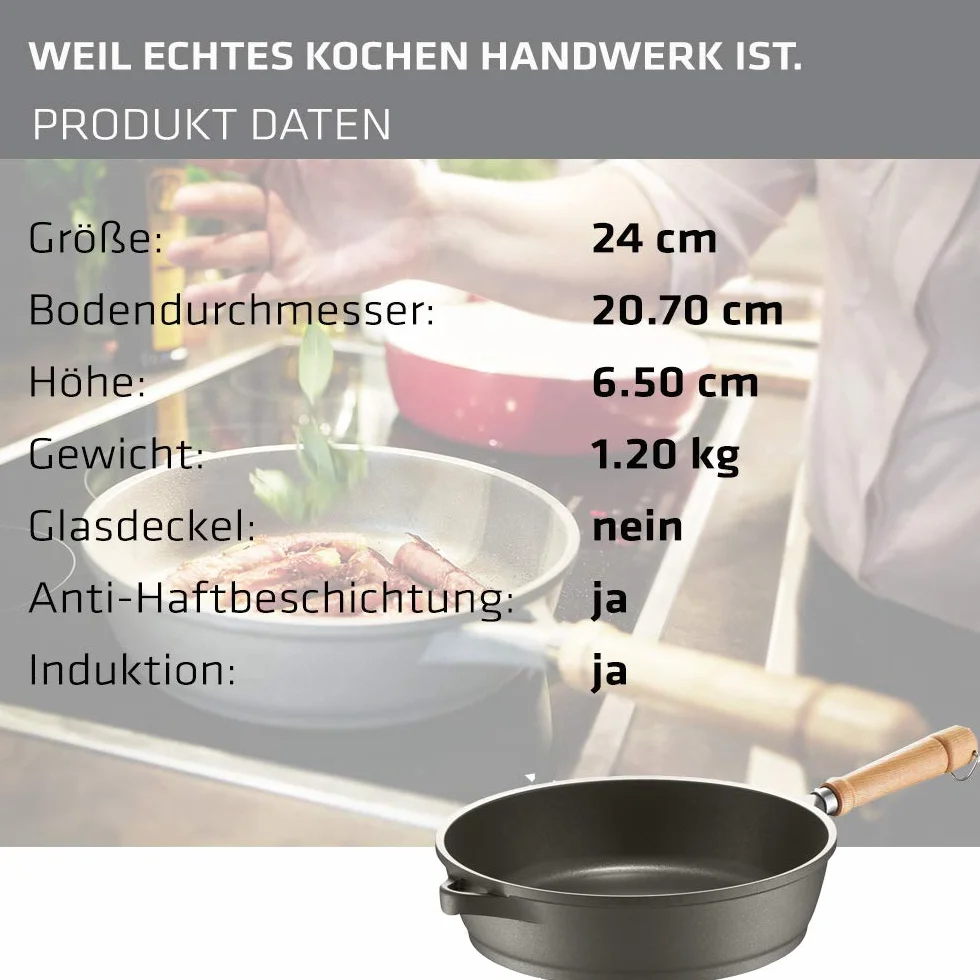 Berndes Patelnia do duszenia Bonanza 24 cm, indukcyjna, wysoka krawędź, patelnia z 3-warstwową powłoką zapobiegającą przywieraniu, wytrzymały odlew aluminiowy, powłoka zapobiegająca przywieraniu