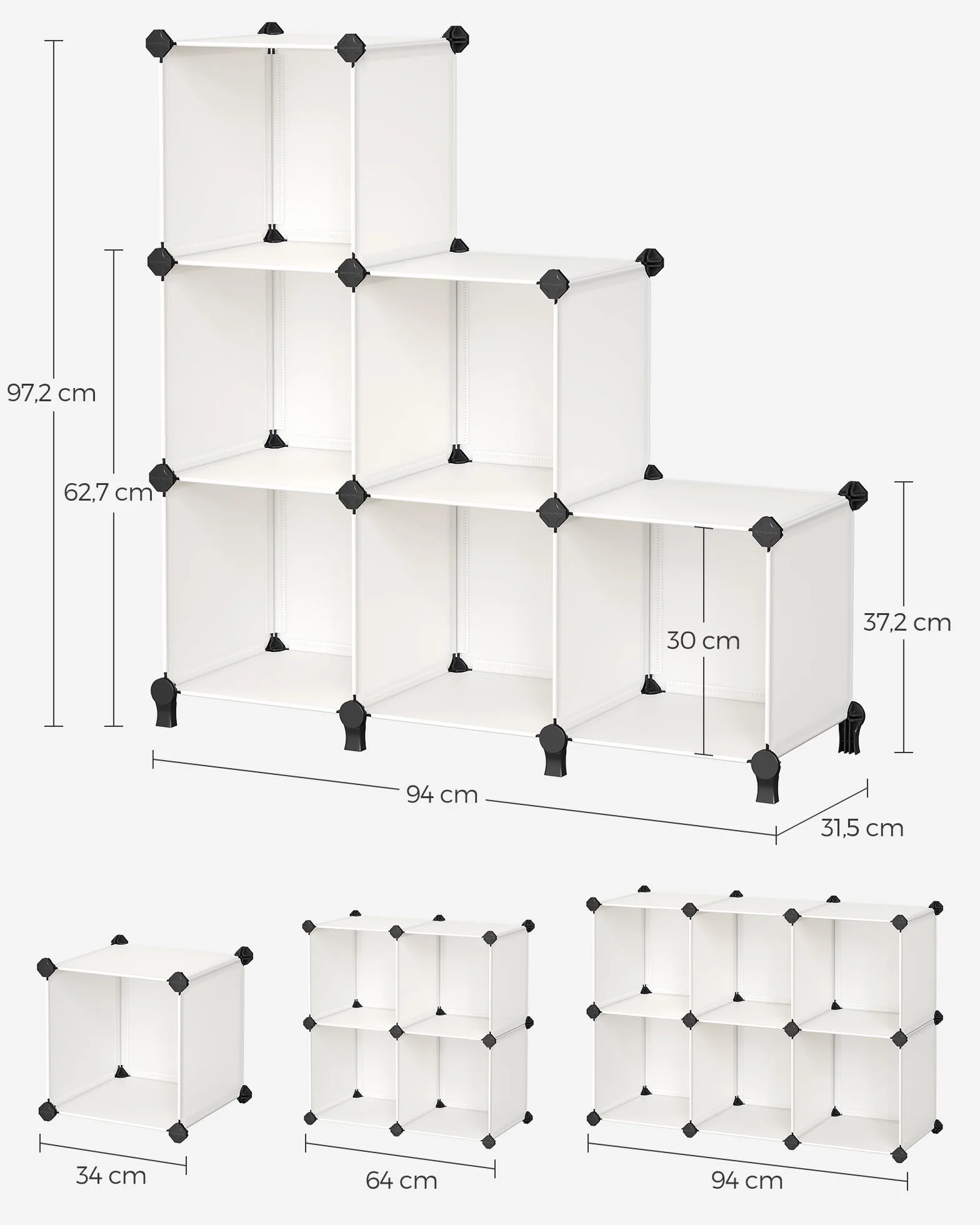 SONGMICS Modułowy organizer do przechowywania w kostce z tworzywa sztucznego, z nóżkami, stojak na buty, każda kostka 30 x 30 x 30 cm, do salonu, sypialni, gabinetu, z gumowym młotkiem, kremowo-biały