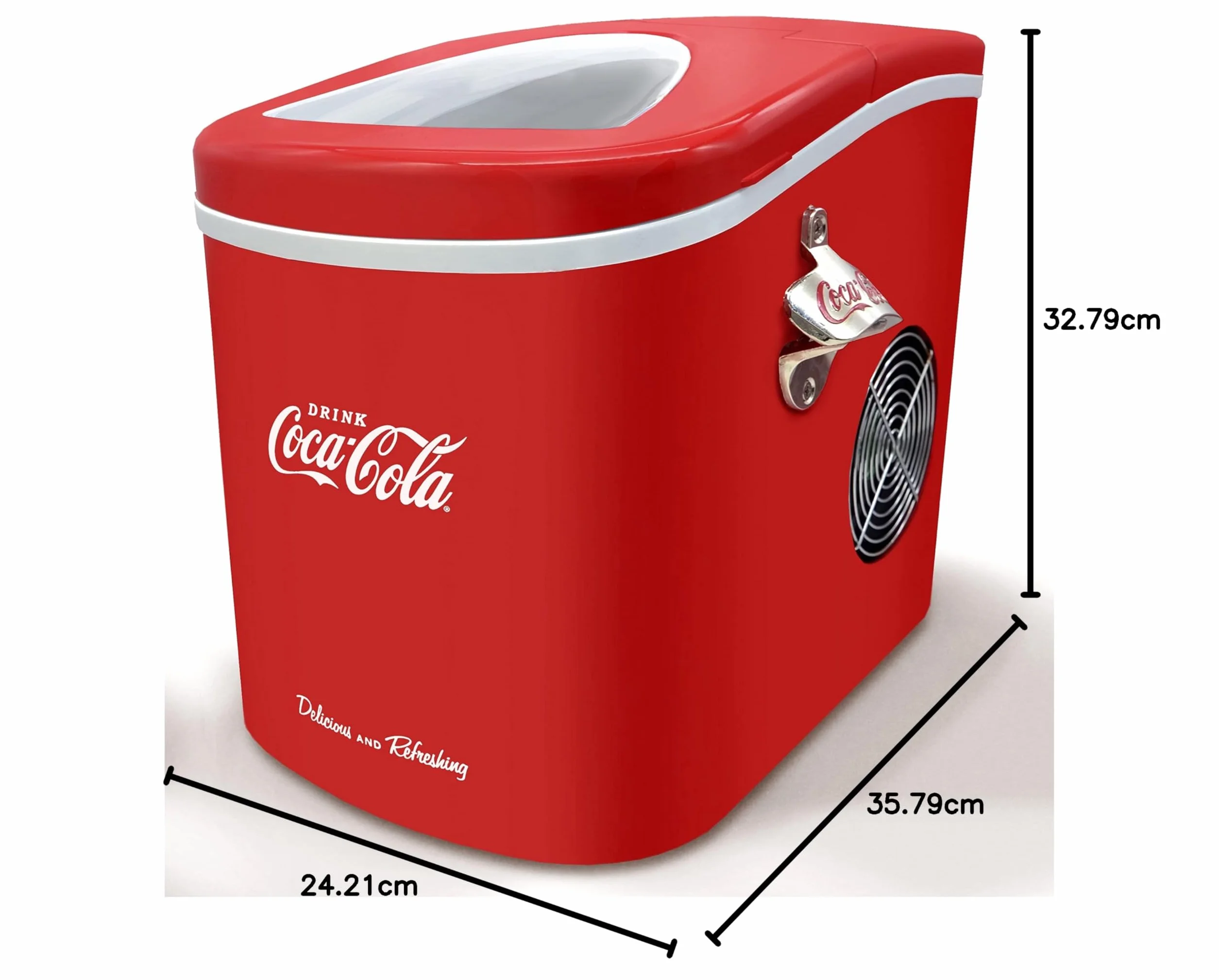 Salco Coca Cola kostkarka do lodu – maszyna do lodu w 2 rozmiarach – 12 kg kostek lodu dziennie – wzornictwo retro – przenośna kostkarka do kostek lodu do koktajli, napojów i imprez