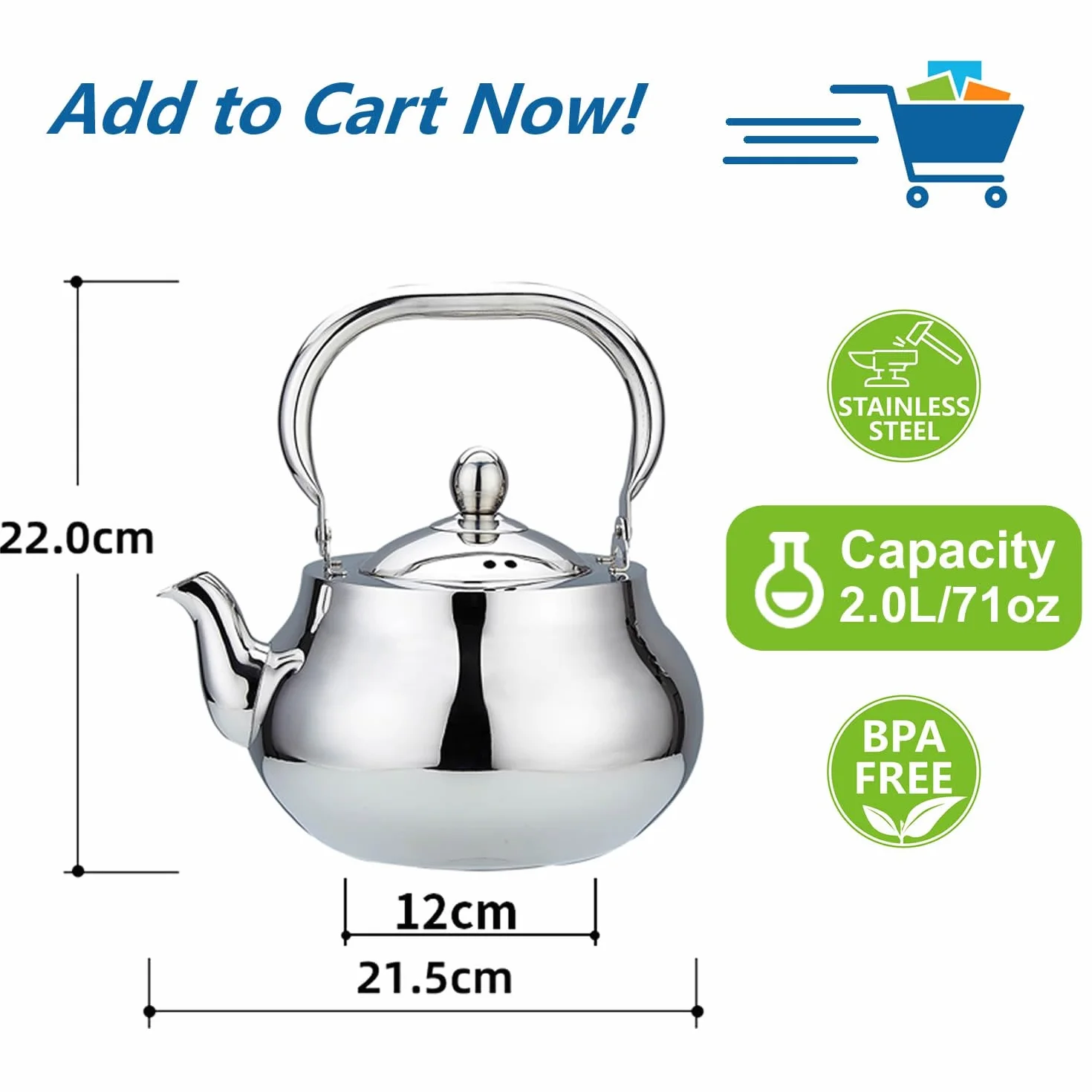SANQIAHOME Czajniczek ze stali nierdzewnej z wyjmowanym zaparzaczem 71 uncji (2000 ml) Zagęszczony lustrzany polerowany ekspres do herbaty z płytą kuchenną do ziół i naparów