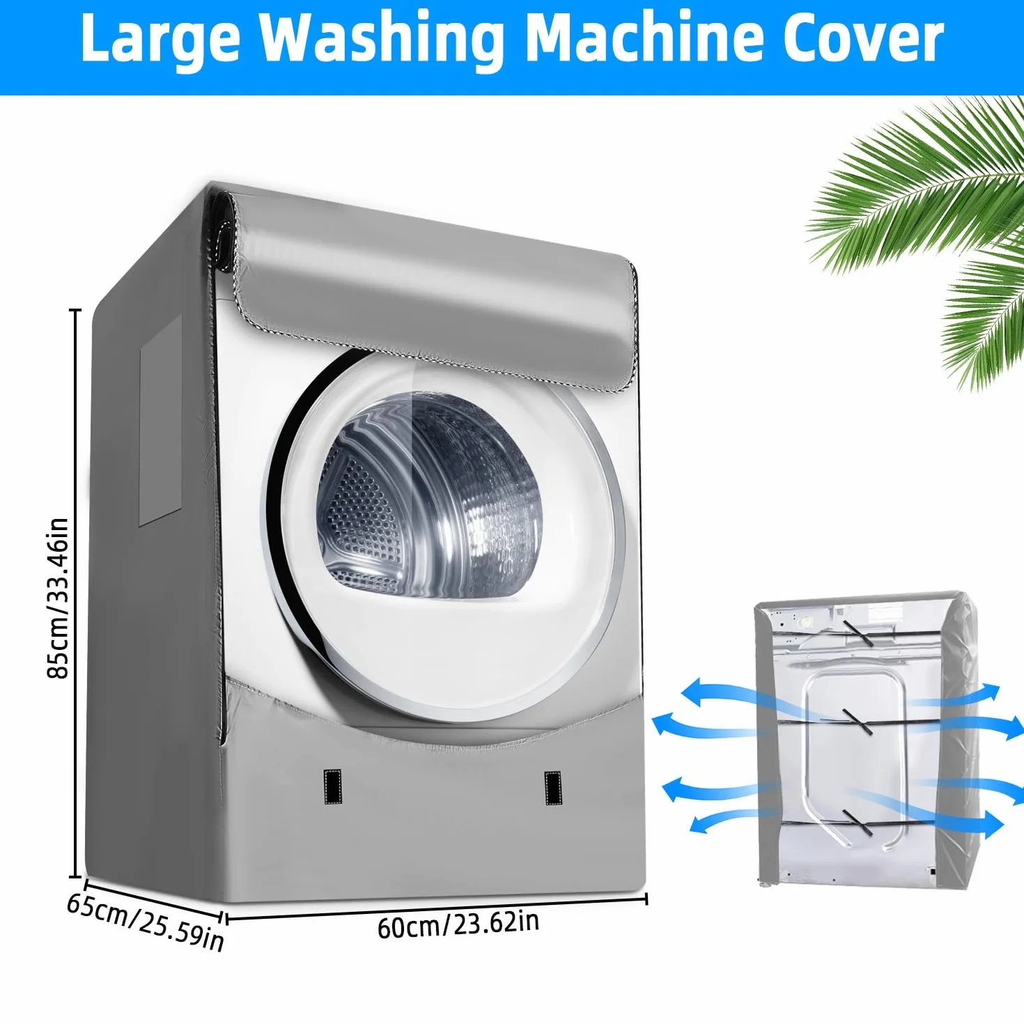 Pokrowiec na pralkę ładowaną od góry i suszarkę bębnową Wodoodporny Szary XL 60×64×85 cm