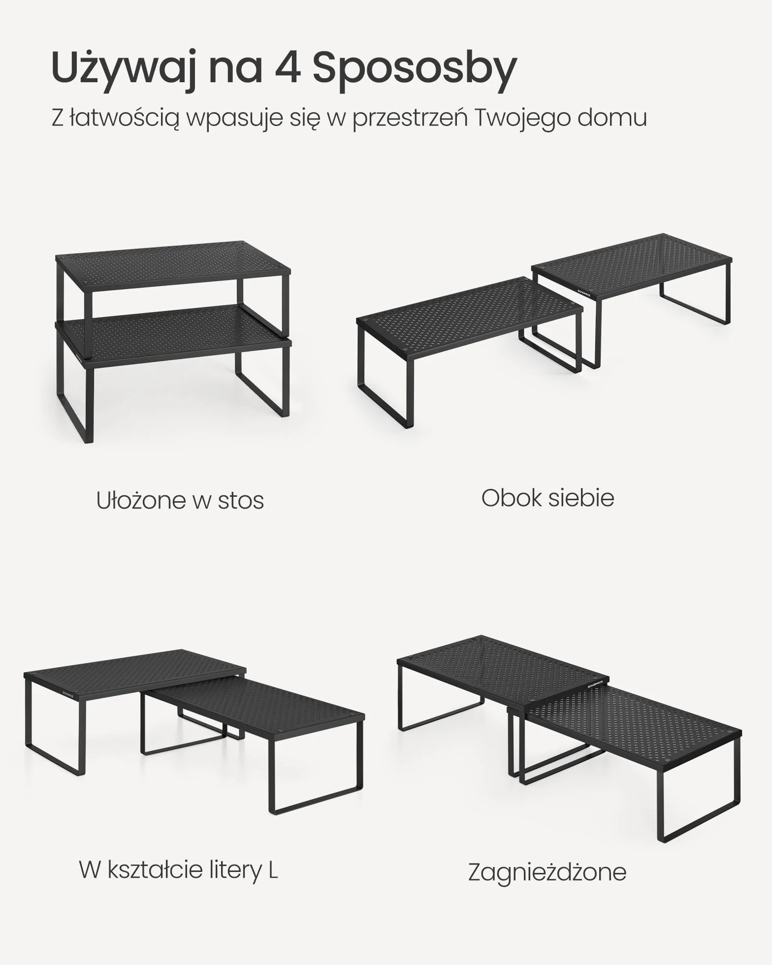 SONGMICS Półka na przyprawy, zestaw 2 szt., półka kuchenna, organizer kuchenny, kuchnia, uchwyt na przyprawy, rozkładany, składany, mała półka, metal, atramentowy czarny KCS401B01