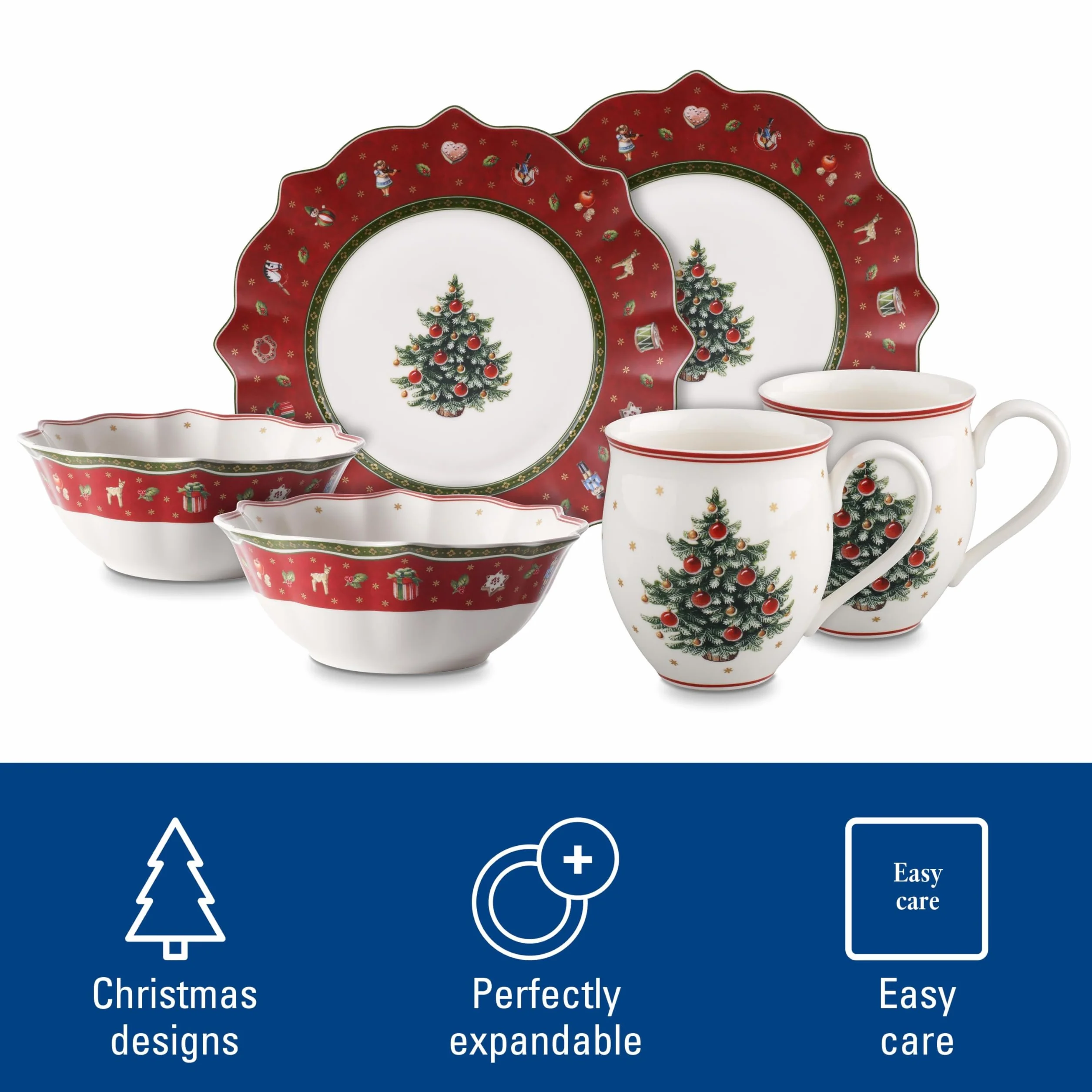 Villeroy & Boch Toy's Delight Serwis śniadaniowy dla maksymalnie 2 osób „Breakfast for Two”, 6-częściowy, porcelana premium, czerwony